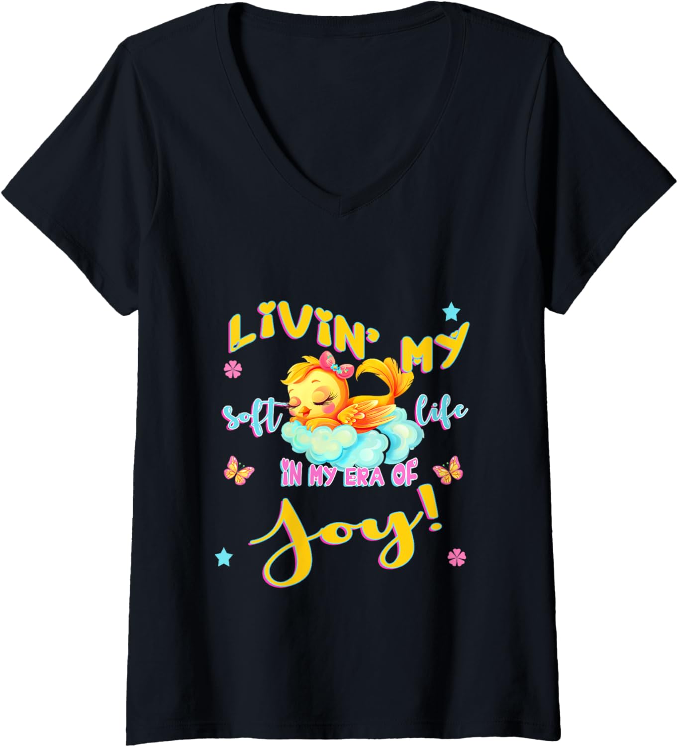 Womens Cute kids boys little girls teens Livin' my soft life bird V Neck