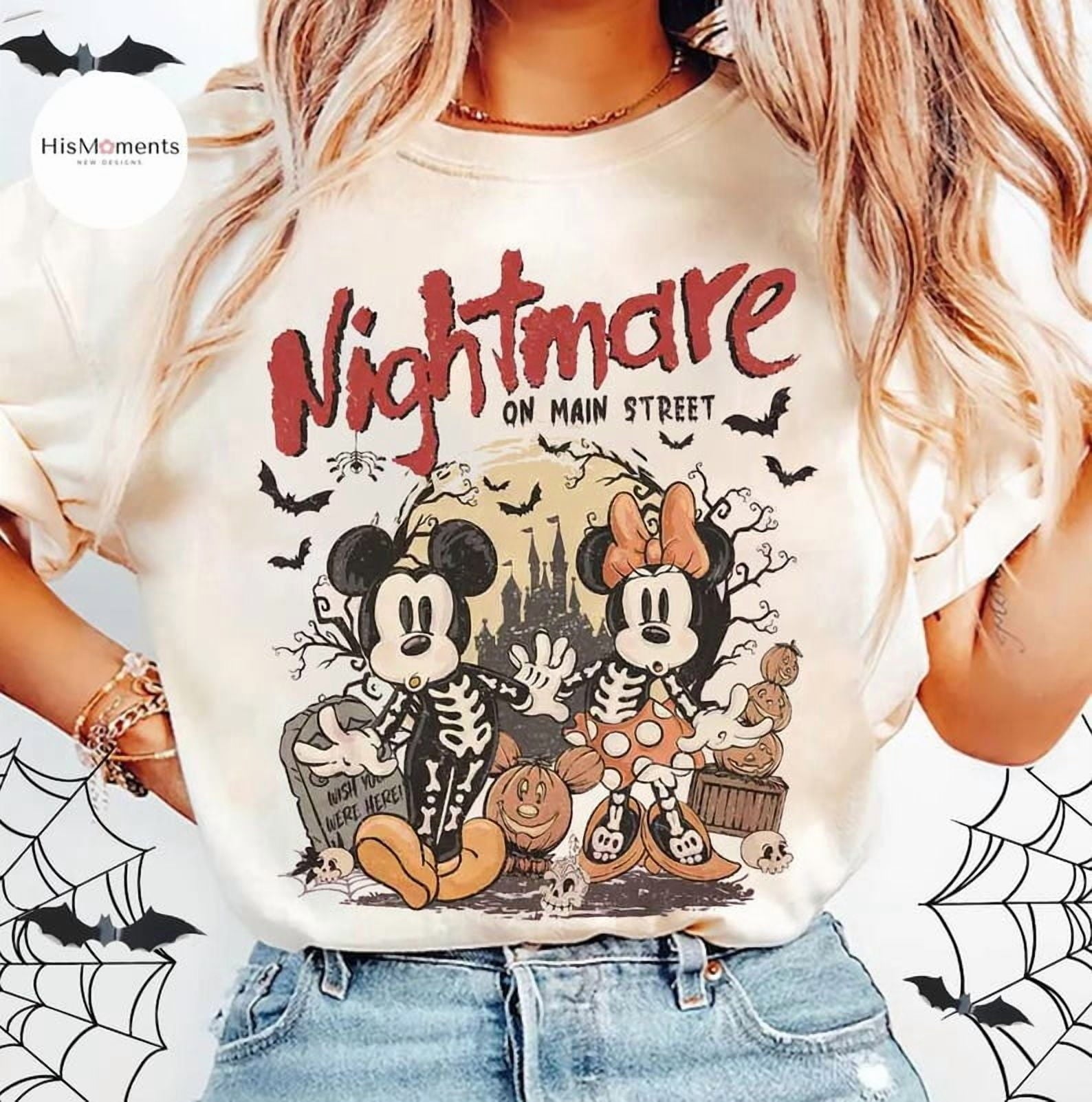 Vintage Nightmare On Main Street T shirt, Mickey Minnie Skeleton Halloween shirts, Disney Trip Halloween 2025 Shirts, Mickeys Not So Scary