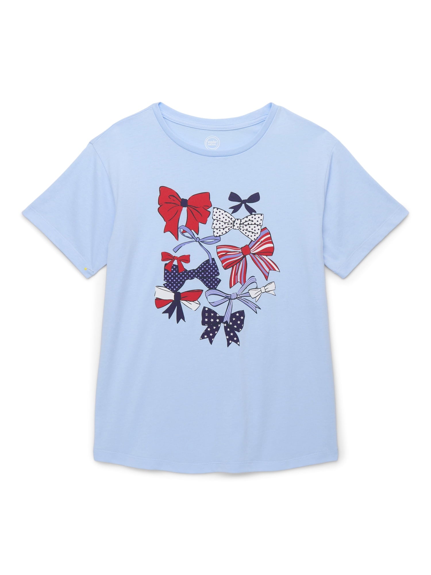 Wonder Nation Girls Graphic Americana Bows Graphic Tee with Short Sleeves, Sizes 4 18