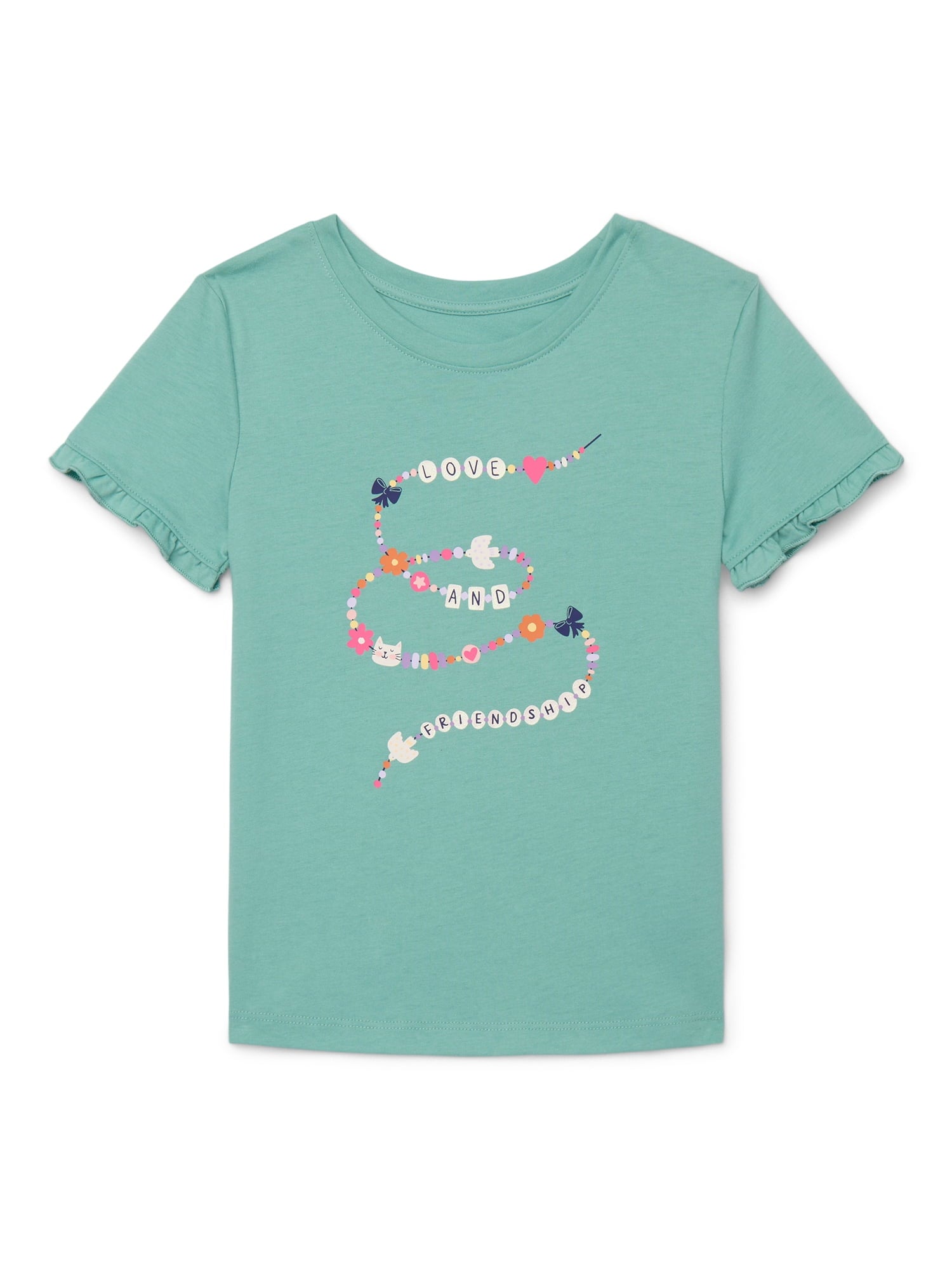 Wonder Nation Little Girls Short Ruffle Sleeve Graphic Tee, Sizes 4 10