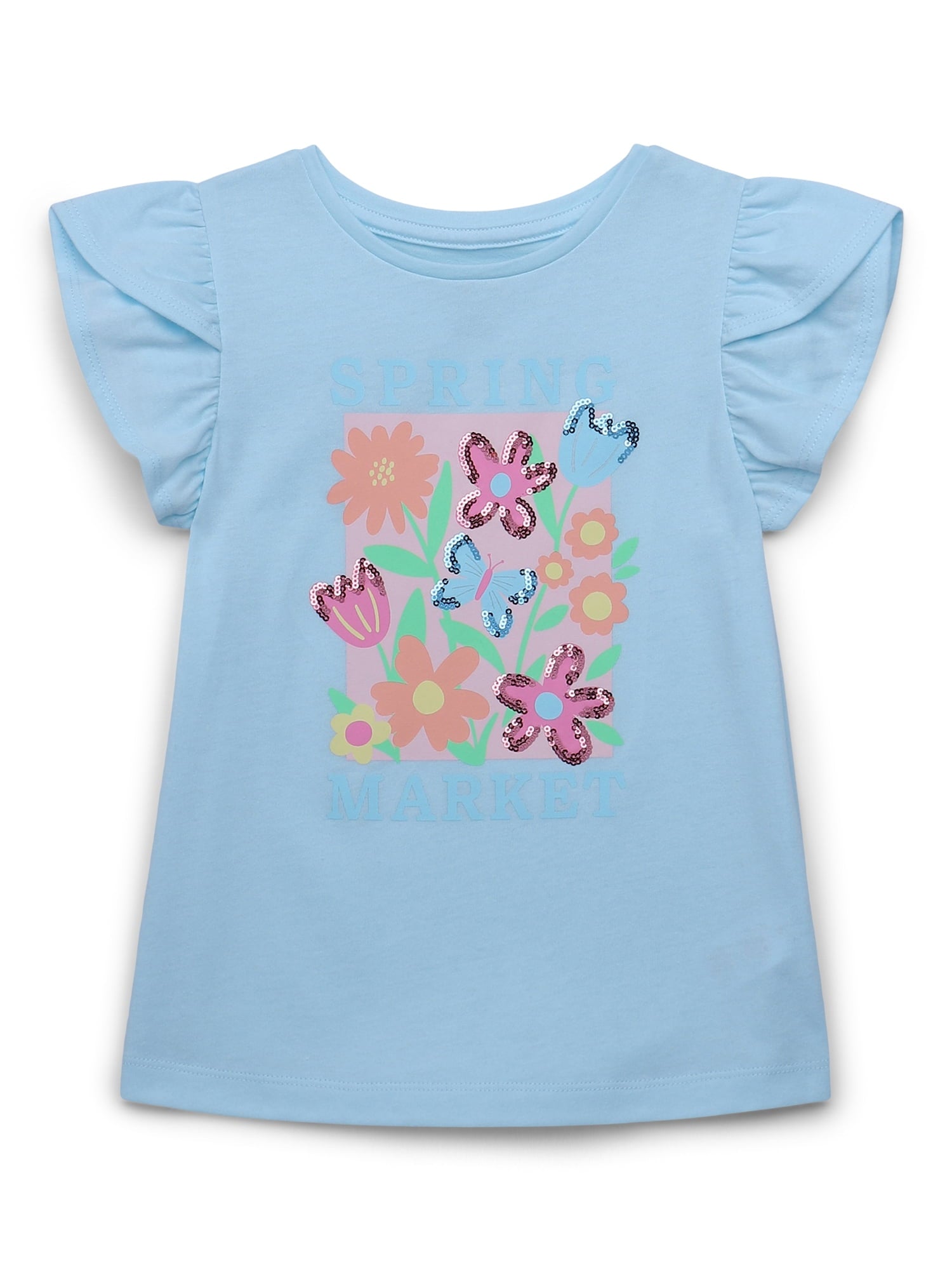365 Kids by Garanimals Girls Sequin Graphic Tee with Tulip Sleeves, Sizes 4 10