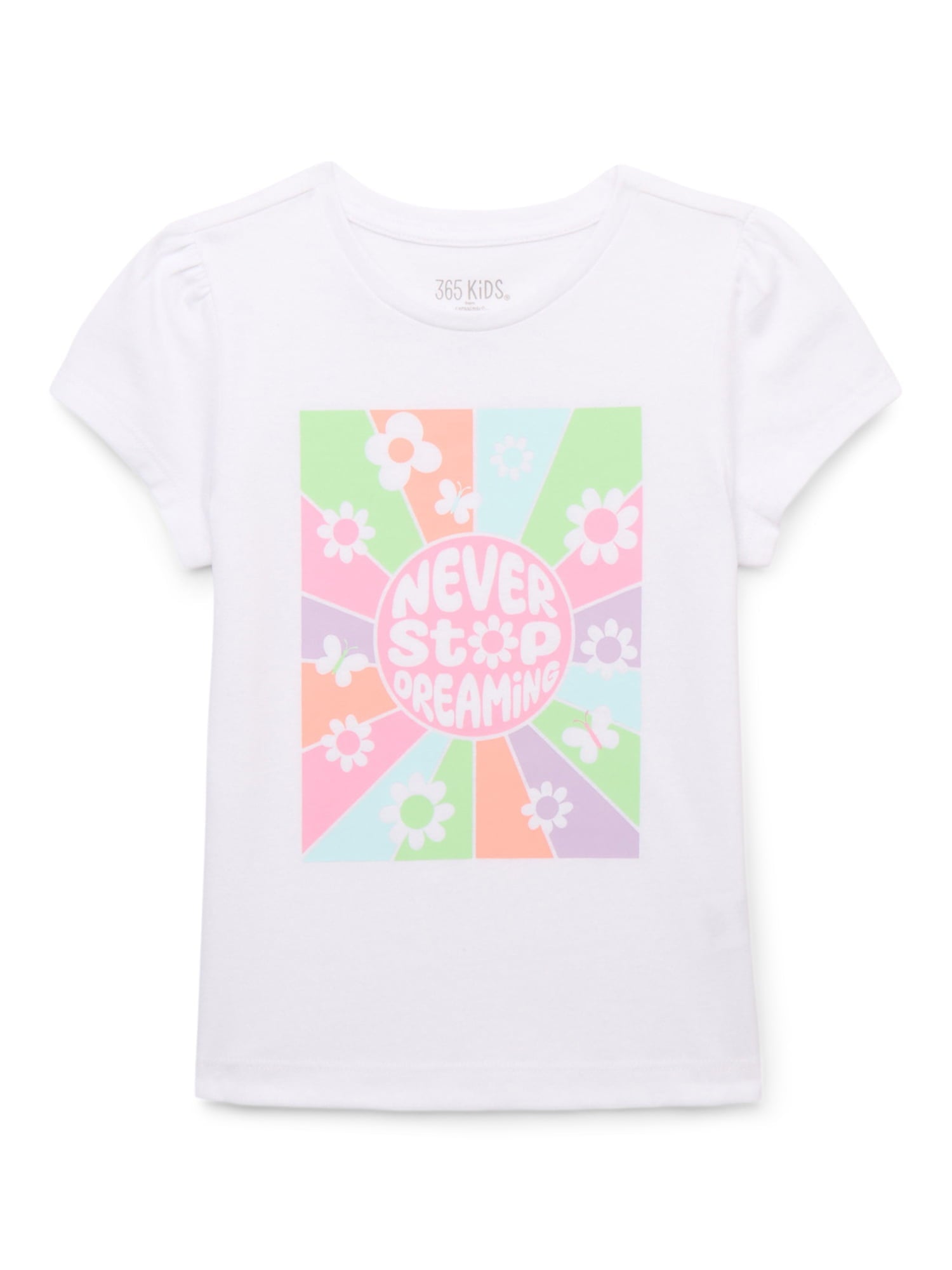 365 Kids by Garanimals Girls Graphic Print Tee with Short Puff Sleeves, Sizes 4 10