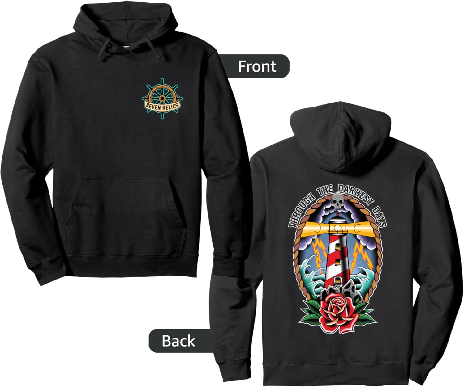 Lighthouse Old School Tattoo art, Through the Darkest Days Pullover Hoodie