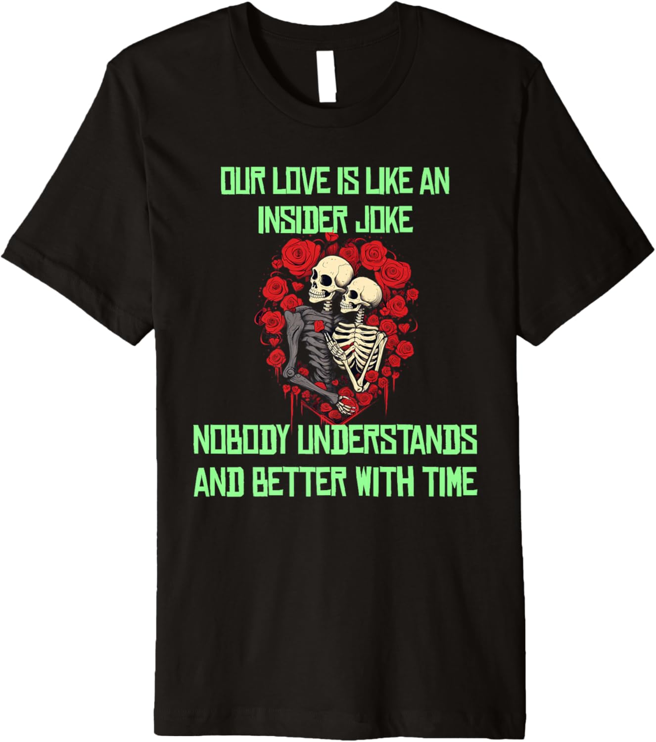 Happy skeleton couple with roses for insider jokes lovers Premium