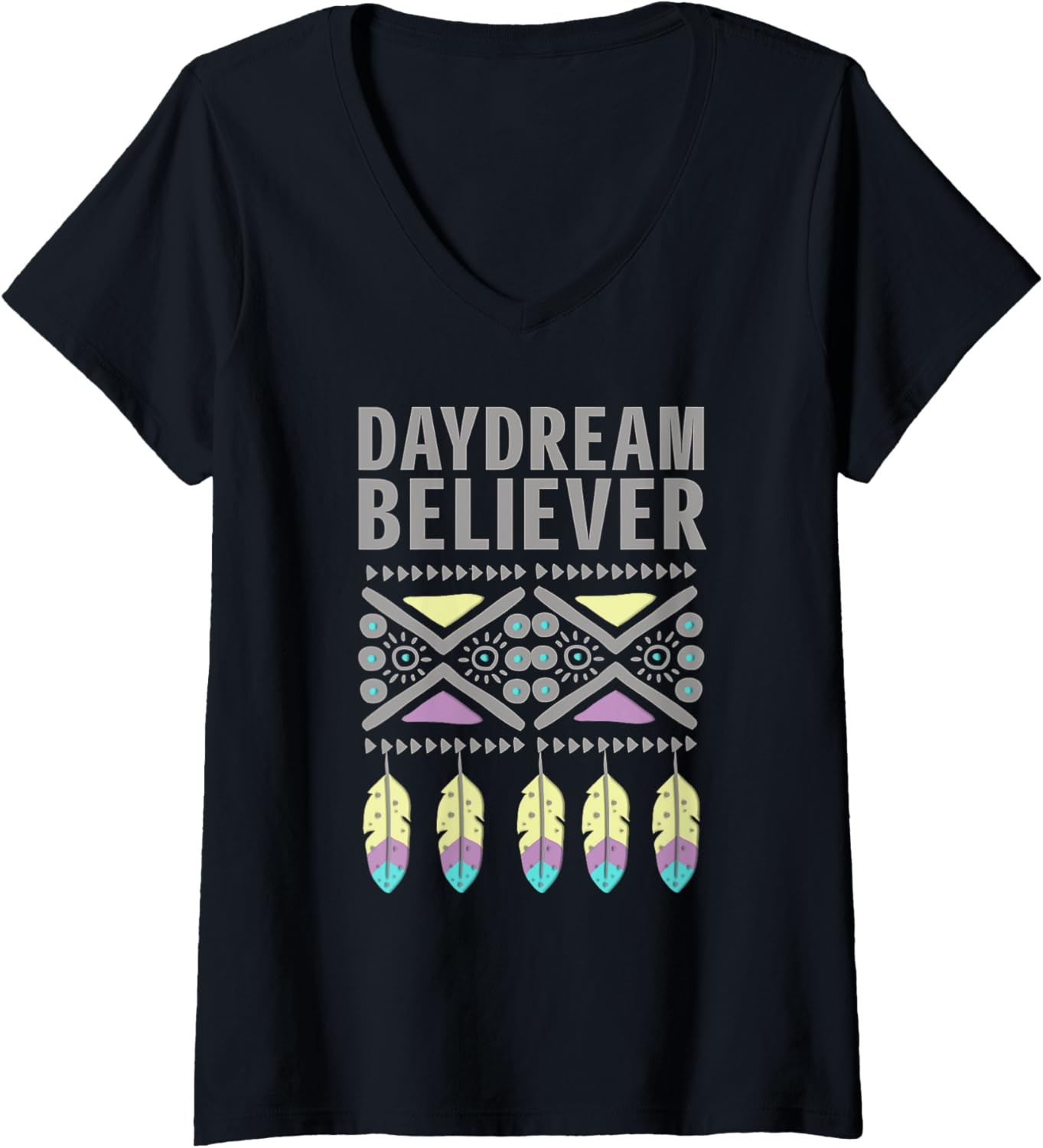 Womens Trendy Daydream Believer Feathers V Neck