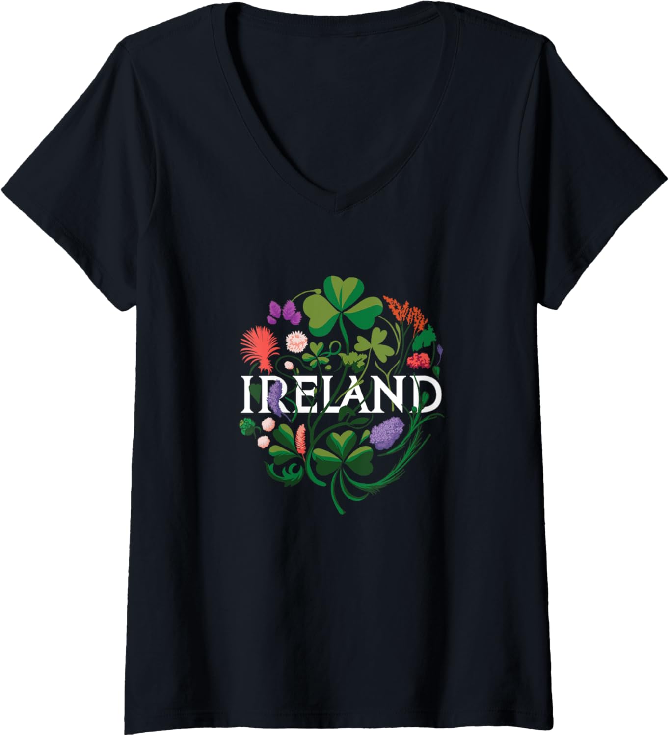 Womens Flowers of Ireland   Vintage Style Minimalist Boho V Neck
