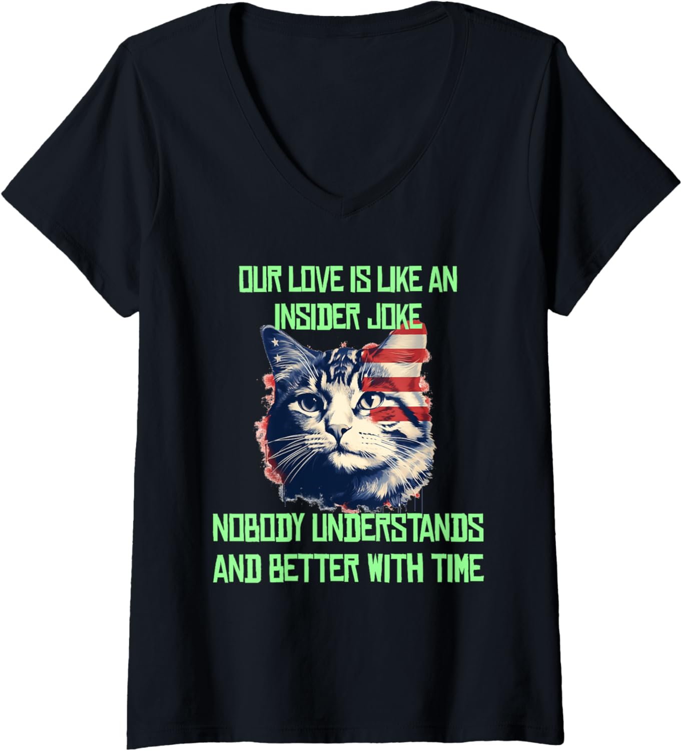 Patriotic love with cool cat costume for insider joke lovers V Neck