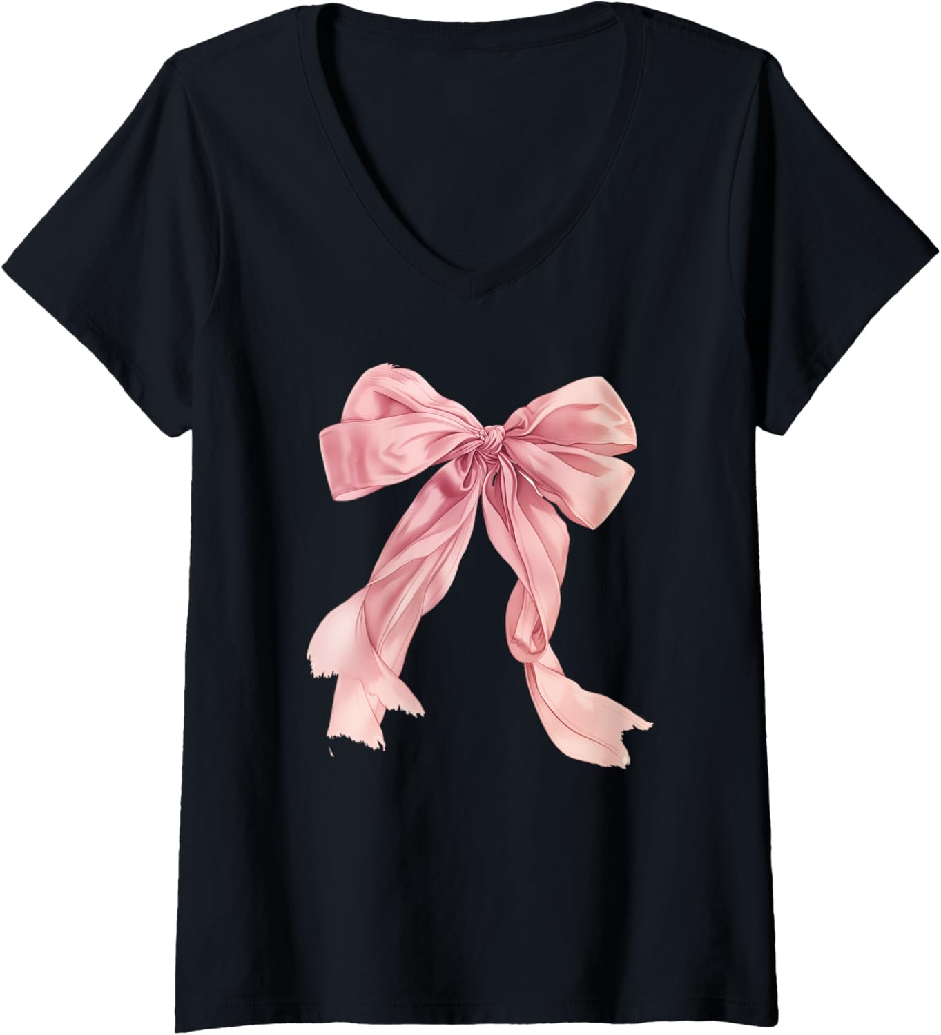 Womens Baby Pink Bow Cute Coquette y2k Clean Girl Aesthetic Women V Neck