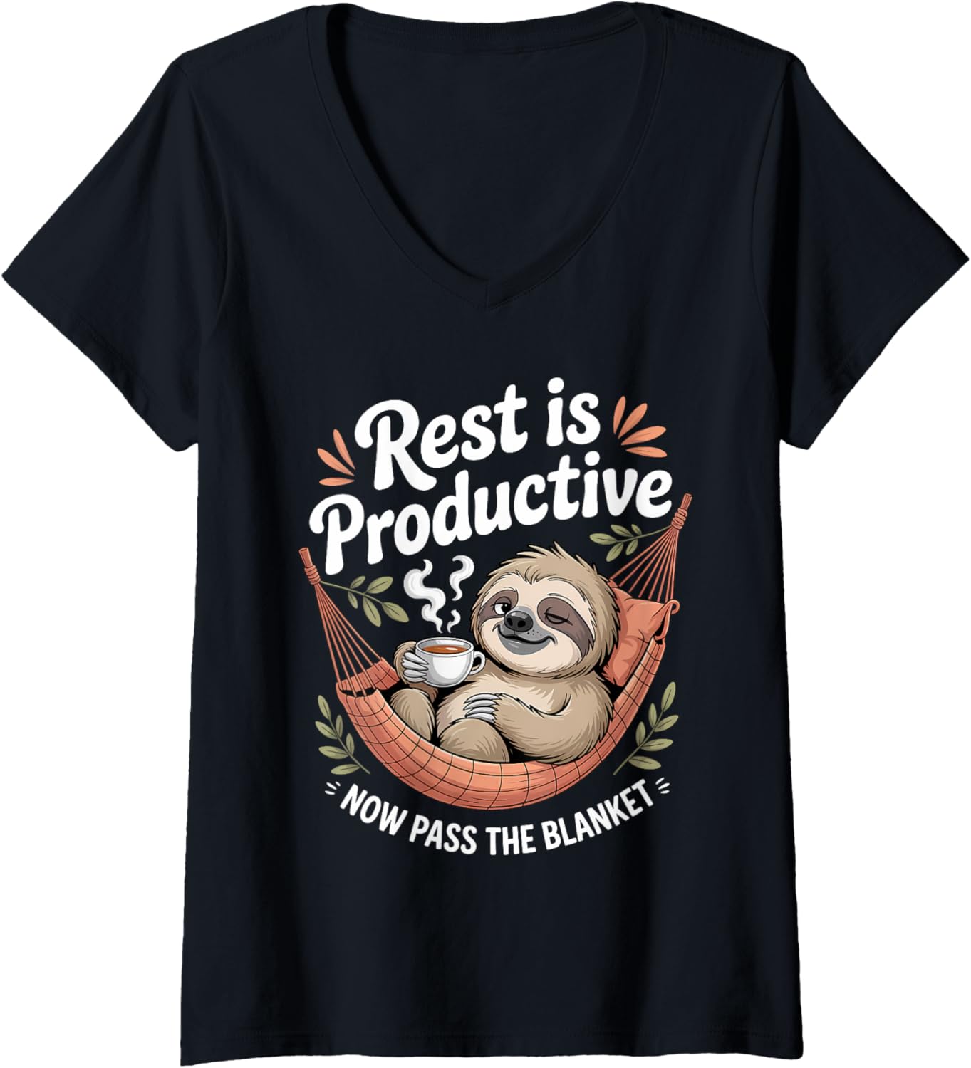 Womens Burnout Rest Is Productive Sloth Tea Mental Health Aware Art V Neck