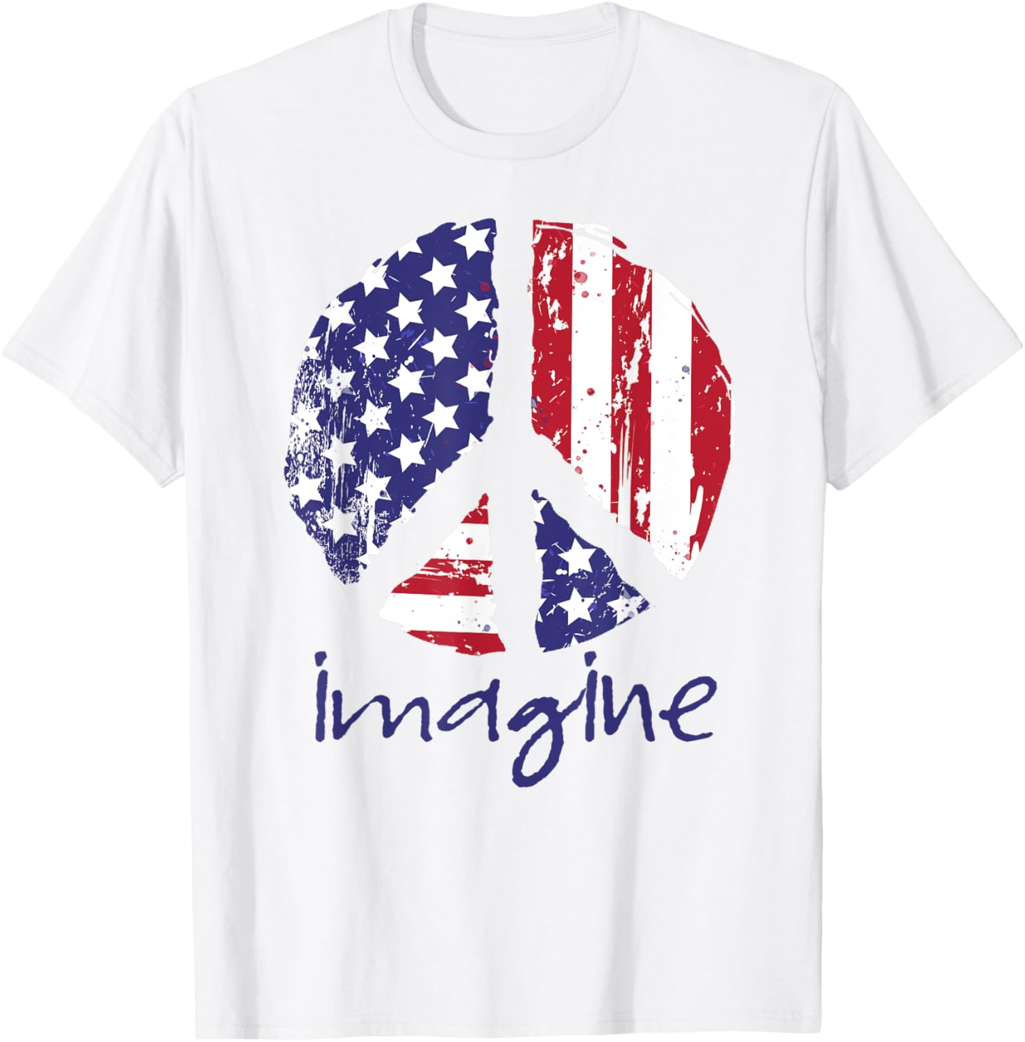 Imagine Peace American Flag USA PEace Sign 4th of July Tee