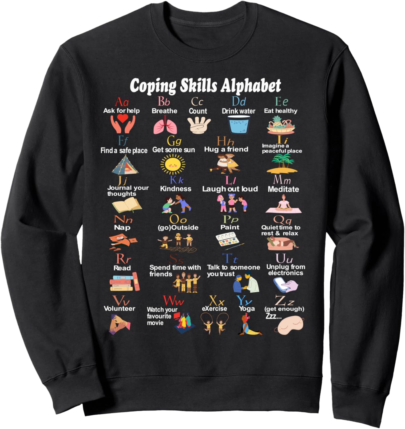 Coping Skills Alphabet Mental Health Awareness Women Kids Sweatshirt