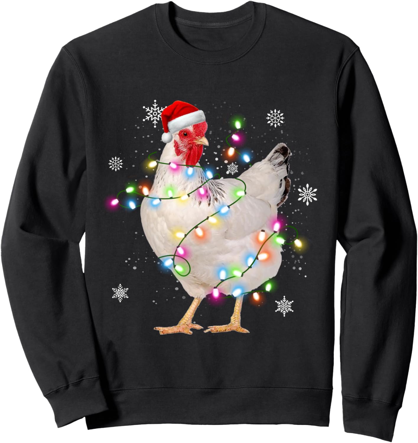 Santa Chicken Christmas Lights Farmer Xmas Chicken Lover Sweatshirt