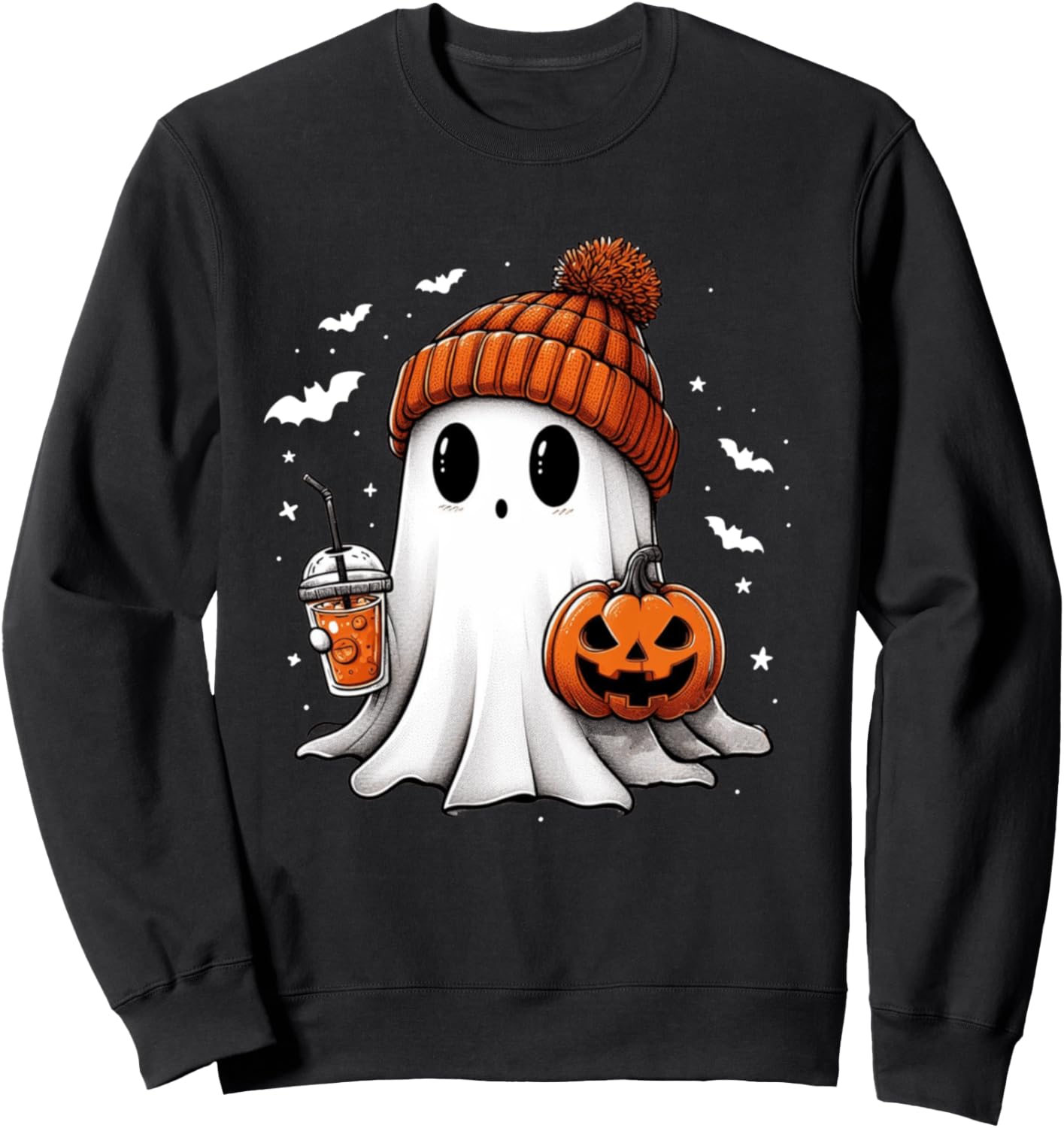Cute Ghost Drinking Coffee Halloween Ghost Ice Coffee Womens Sweatshirt