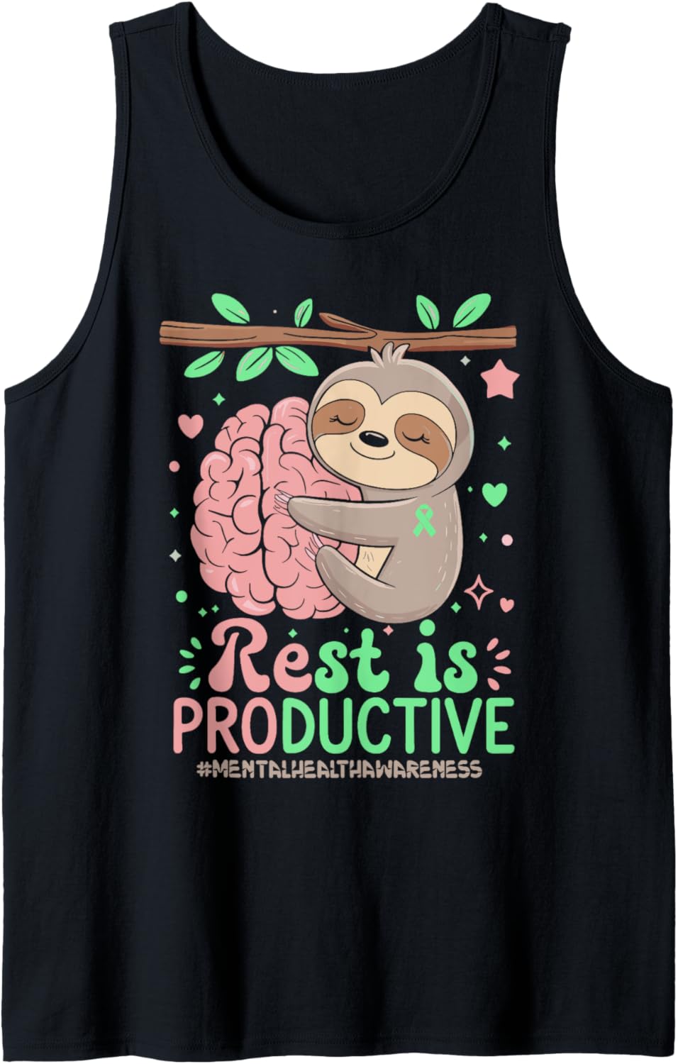 Rest Is Productive Funny Sloth Mental Health Awareness Tank Top