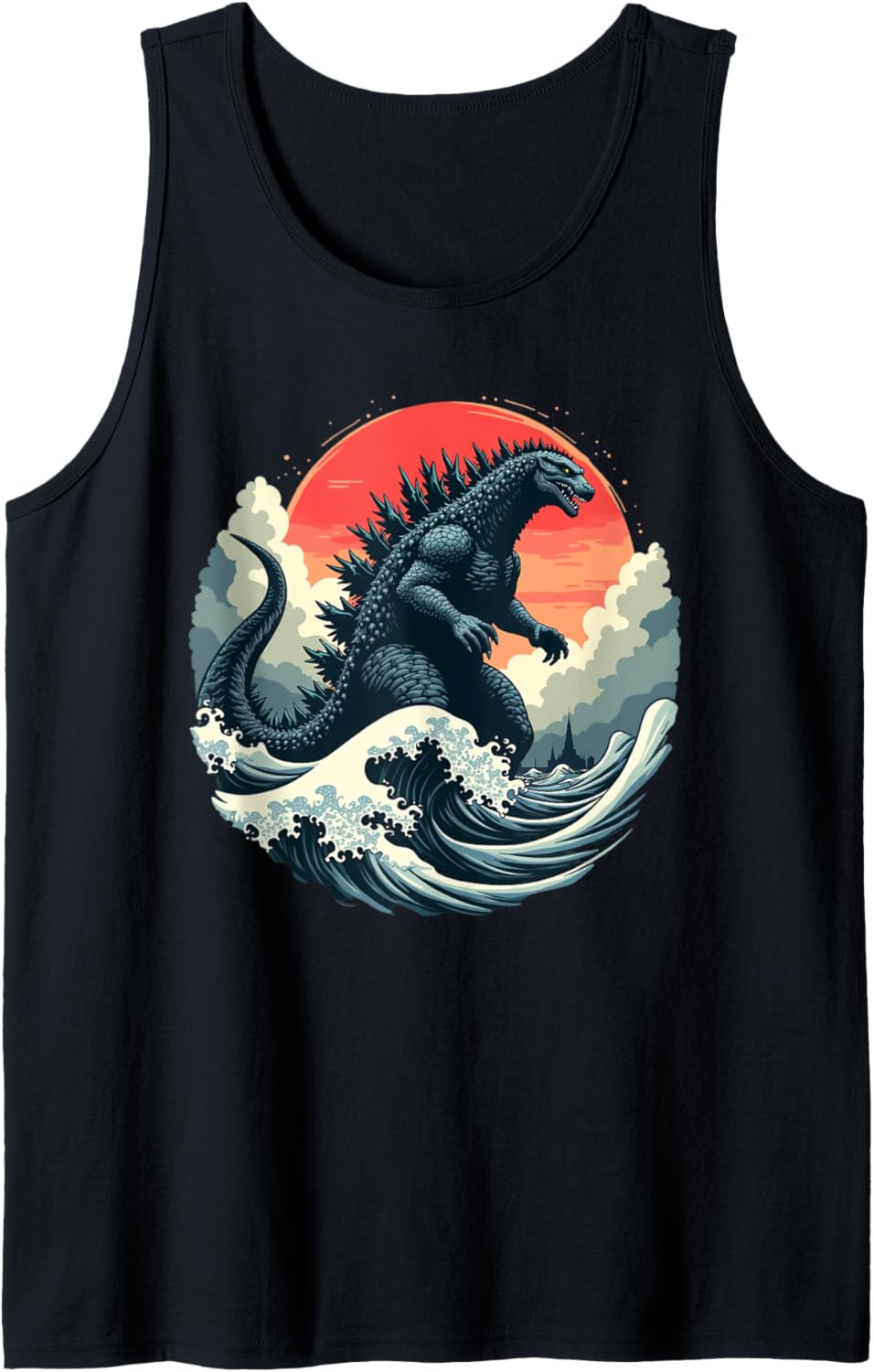 Vintage Japanese Kaiju Monster The Great Wave Off Kanagawa Tank Top