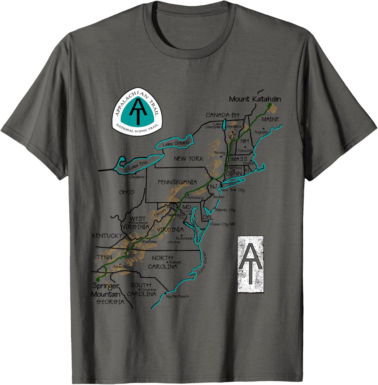 AT Logo Appalachian Trail Hiking Map T shirt