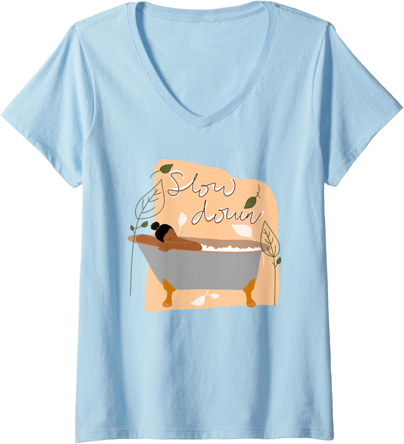 Womens Therapy Self Care Slow Down Bubble Bath Modern Aesthetic V Neck