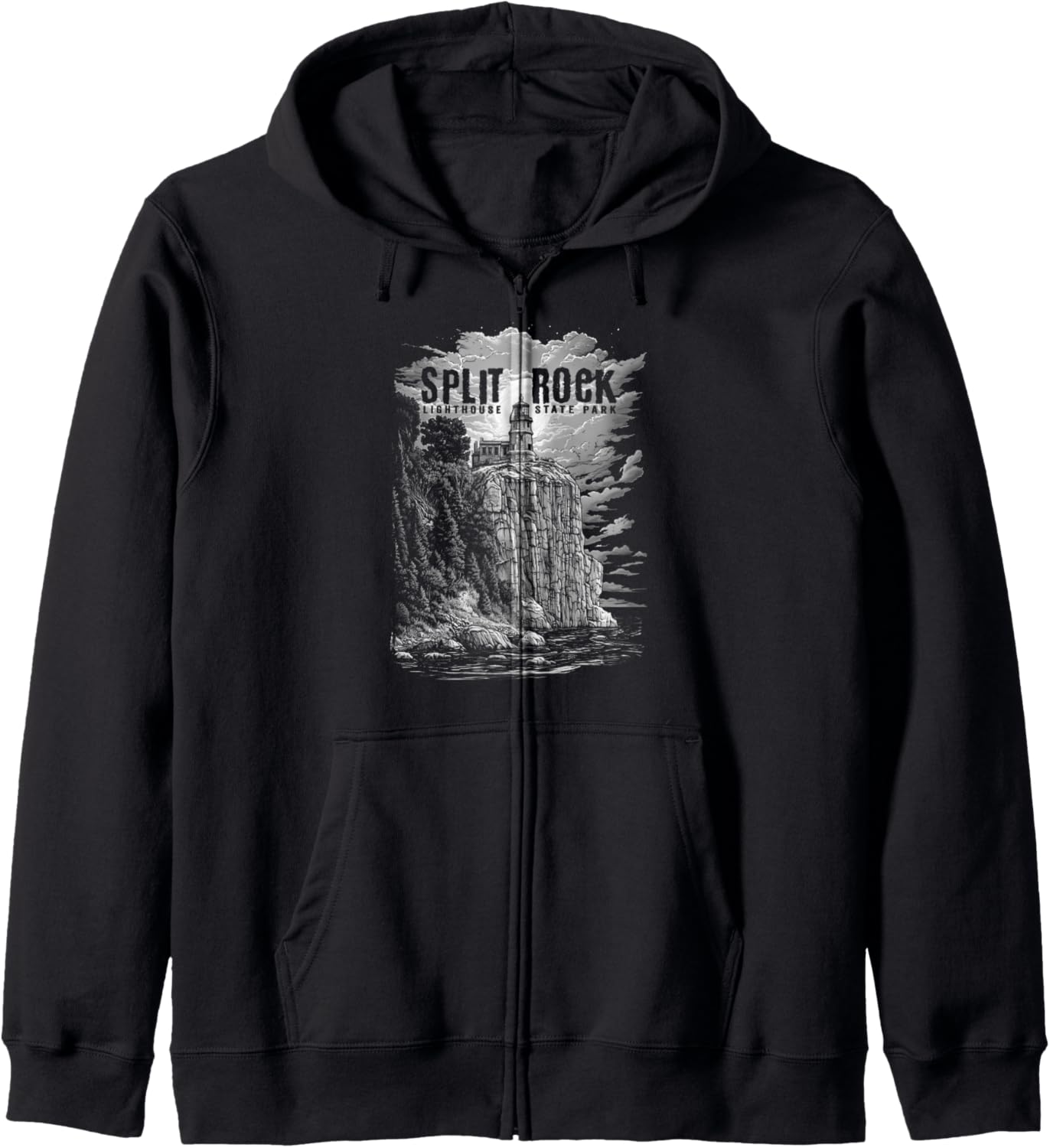 Moon Night Classic Art Split Rock Lighthouse Minnesota Zip Hoodie
