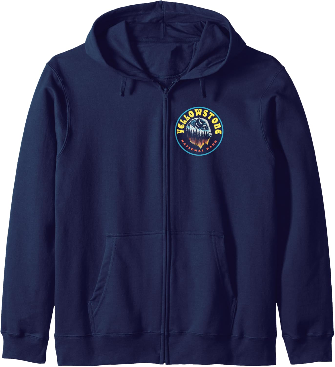 Yellowstone National Park Trees & Bison Vintage Outdoor Art Zip Hoodie