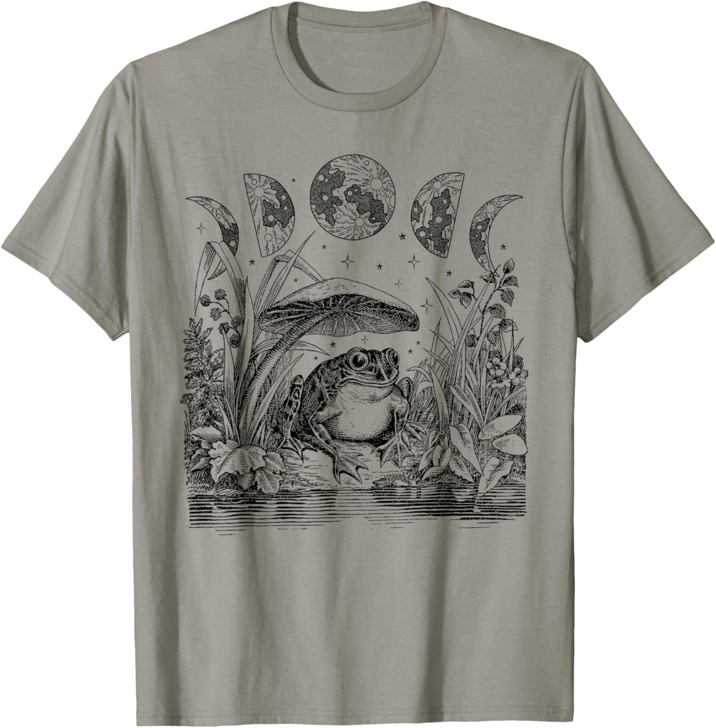 Cute Cottagecore Aesthetic Frog Mushroom Moon Witchy Vintage Short Sleeve