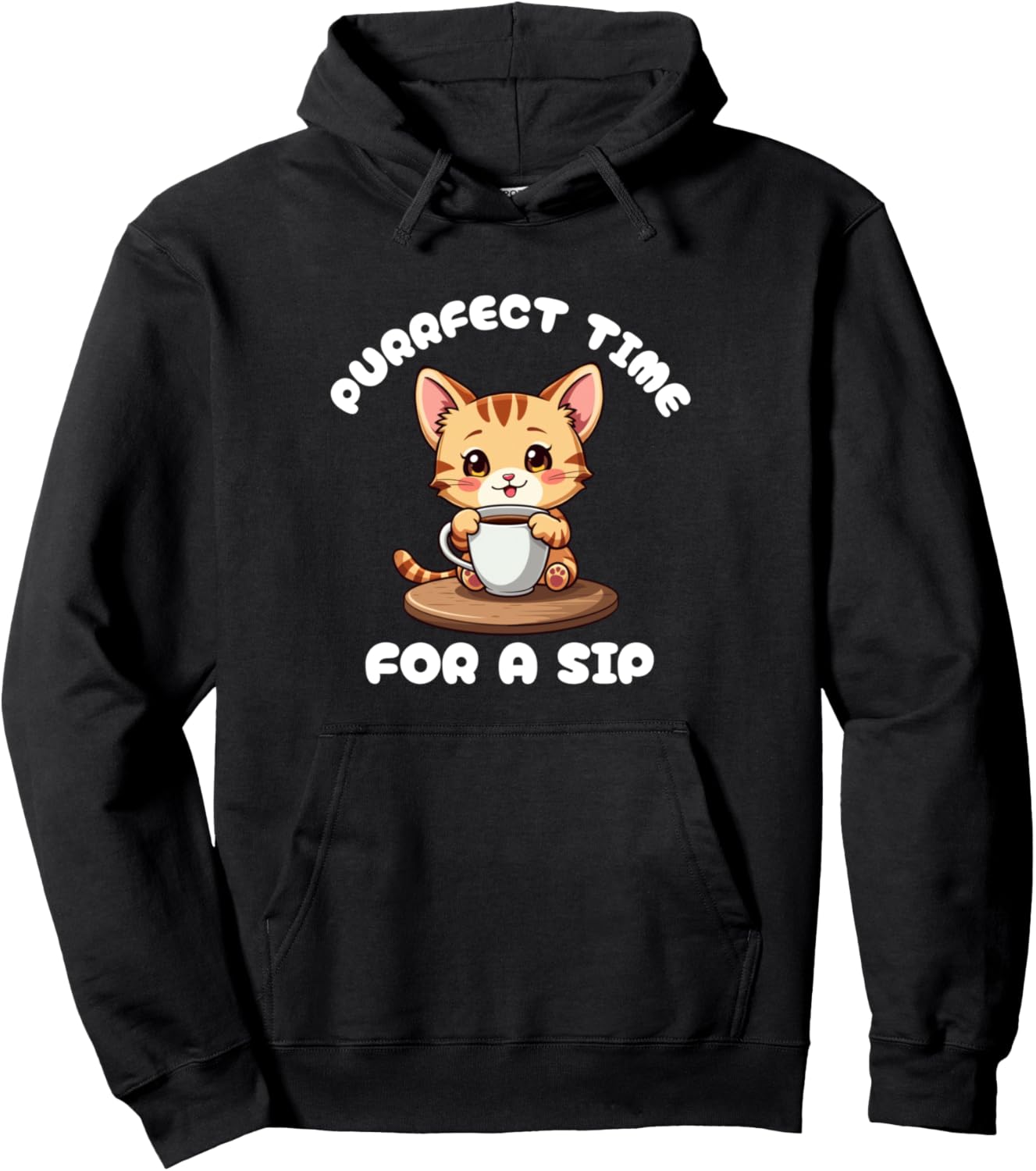 Coffee Lover Purrfect Time Sip Cute Cat Mom Funny Pun Pullover Hoodie