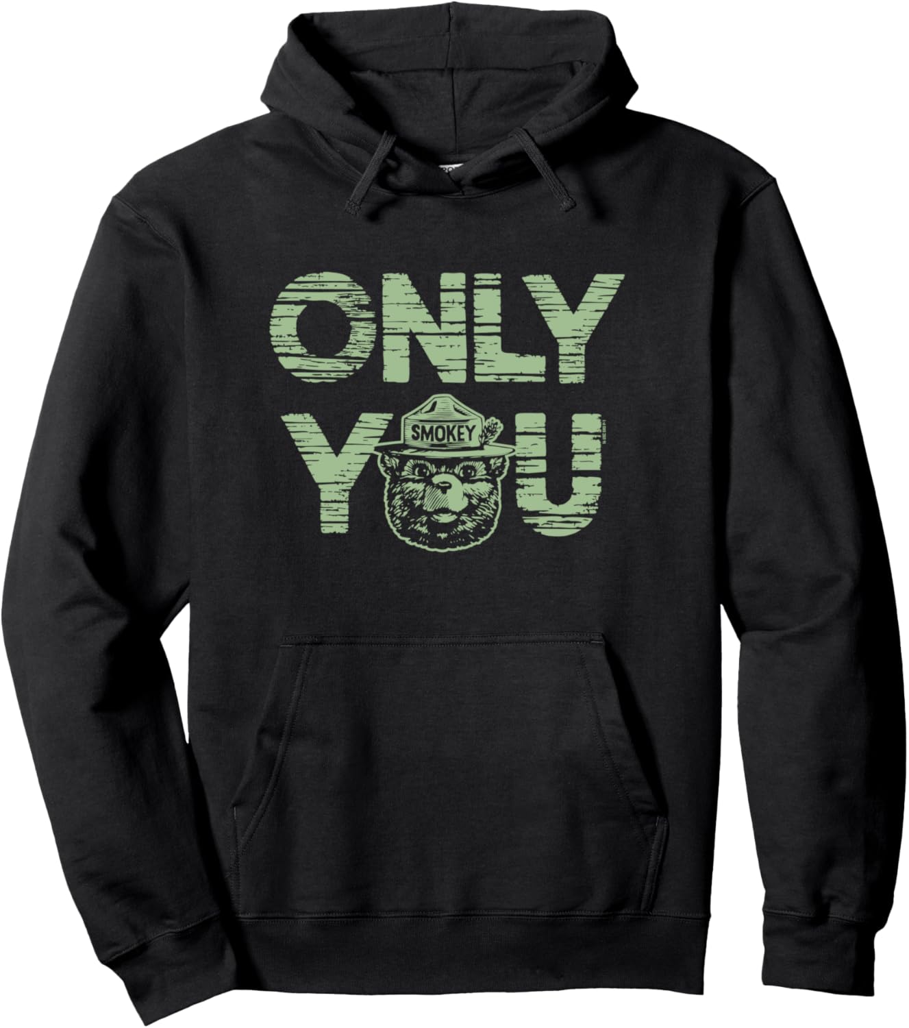 Smokey Bear Only You Classic Woodgrain Style Graphic Art Pullover Hoodie