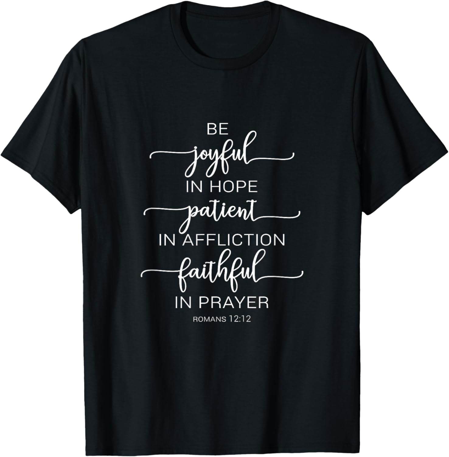 Bible Verse Romans 12:12 Be Joyful in Hope Quote on Black