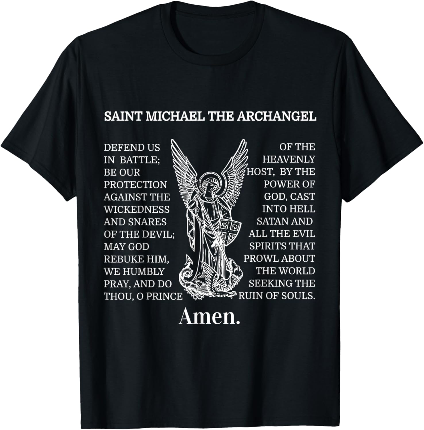 Saint St Michael Prayer T Shirt Catholic Archangel Christian