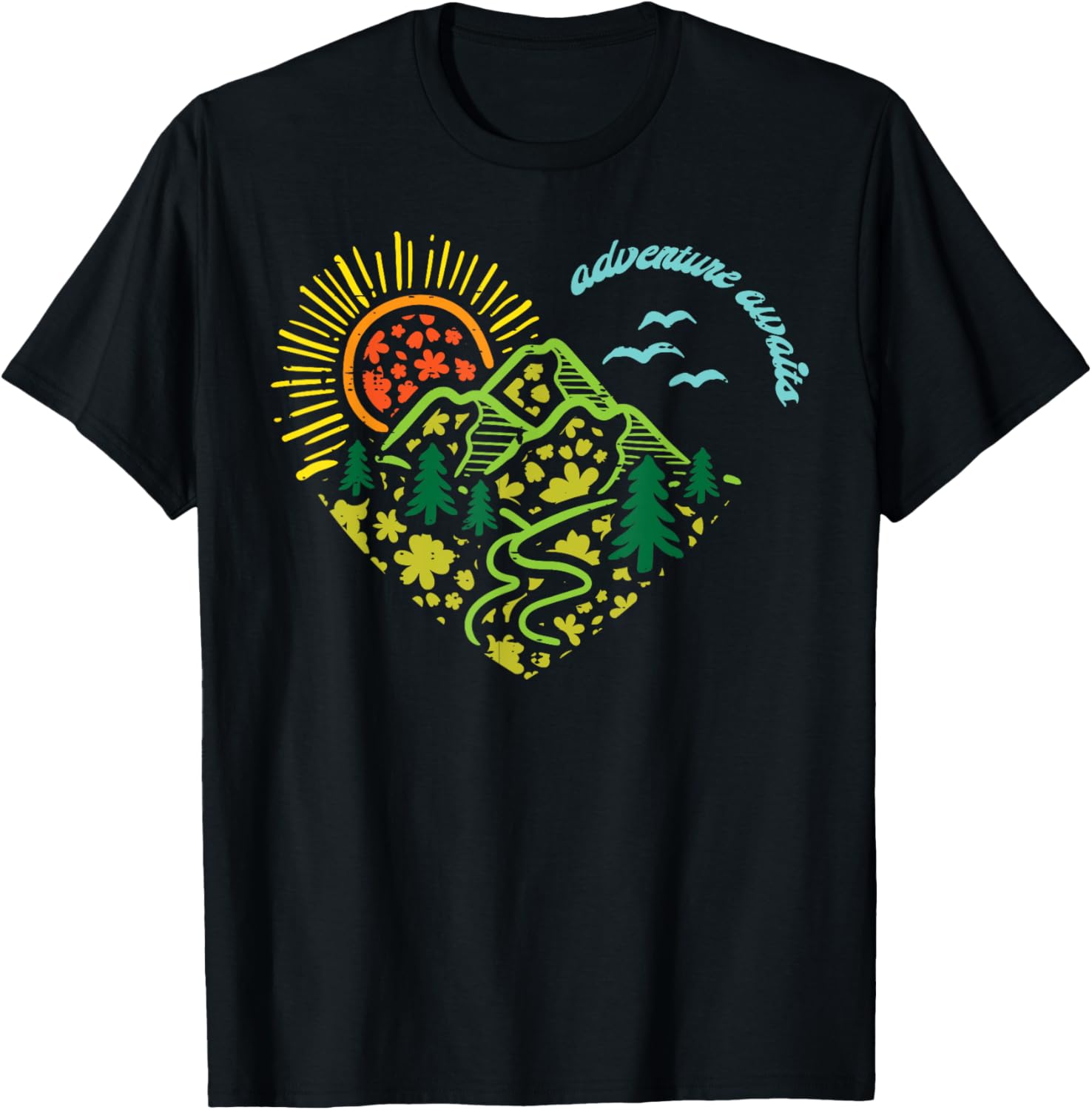 Adventure Awaits Mountains Sun Camping Hiking Women Kids Men