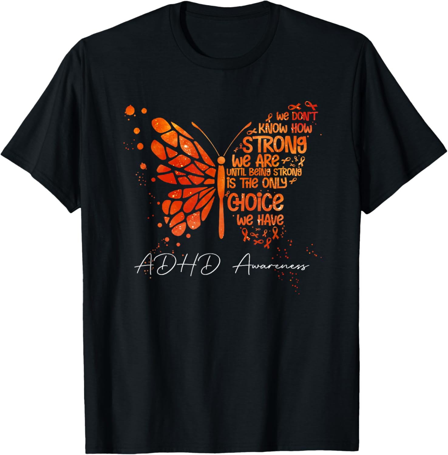 Butterfly Orange Ribbon ADHD Awareness