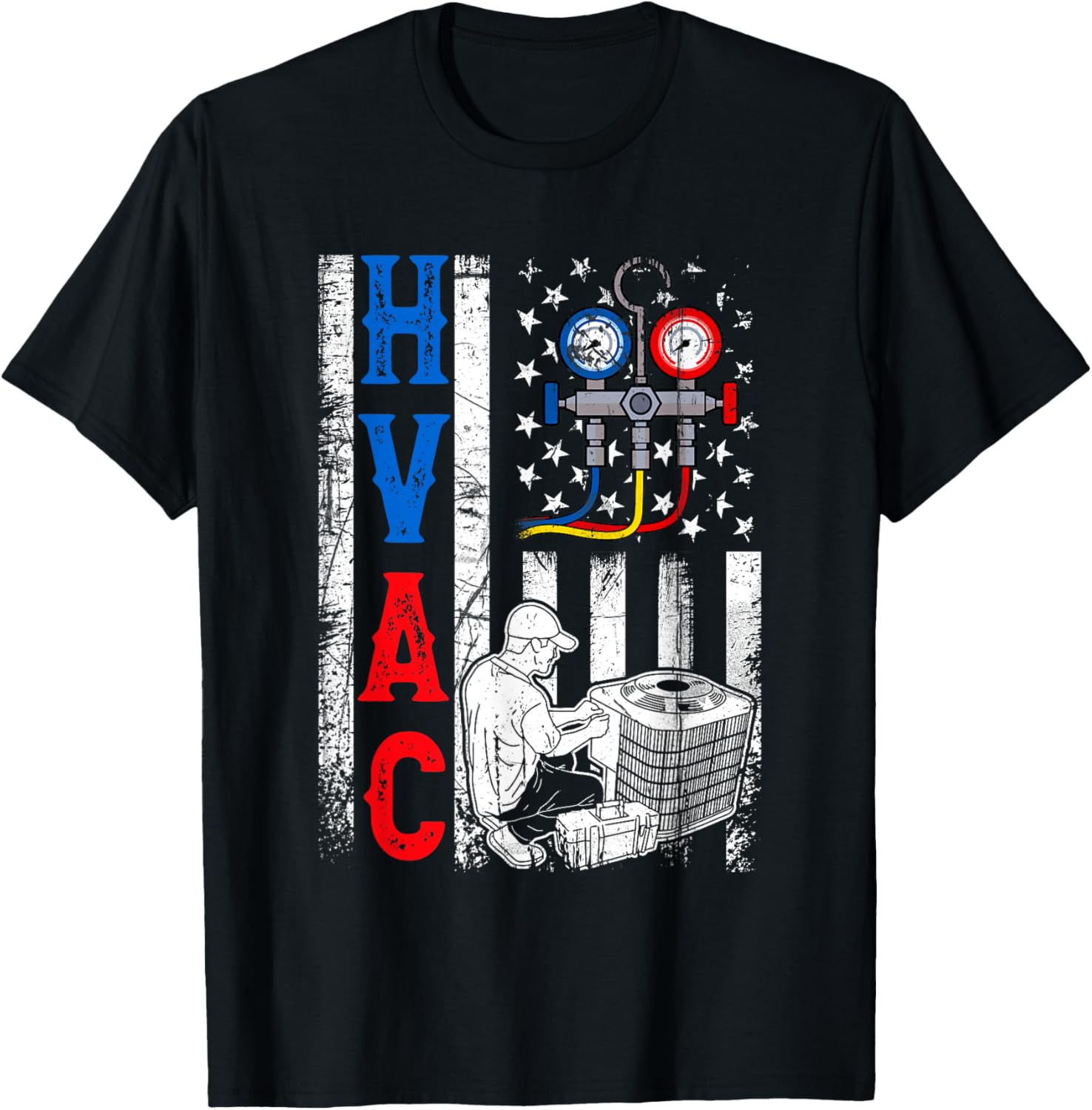 Distressed Proud USA HVAC Tech American Flag HVAC Technician