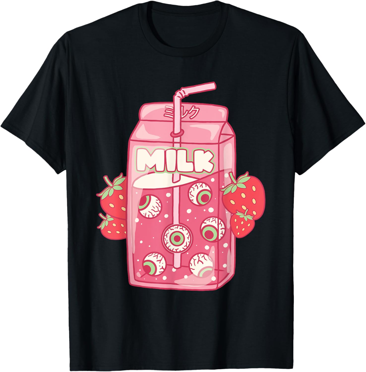 Weirdcore Aesthetic Kawaii Strawberry Milk Carton Eyeballs