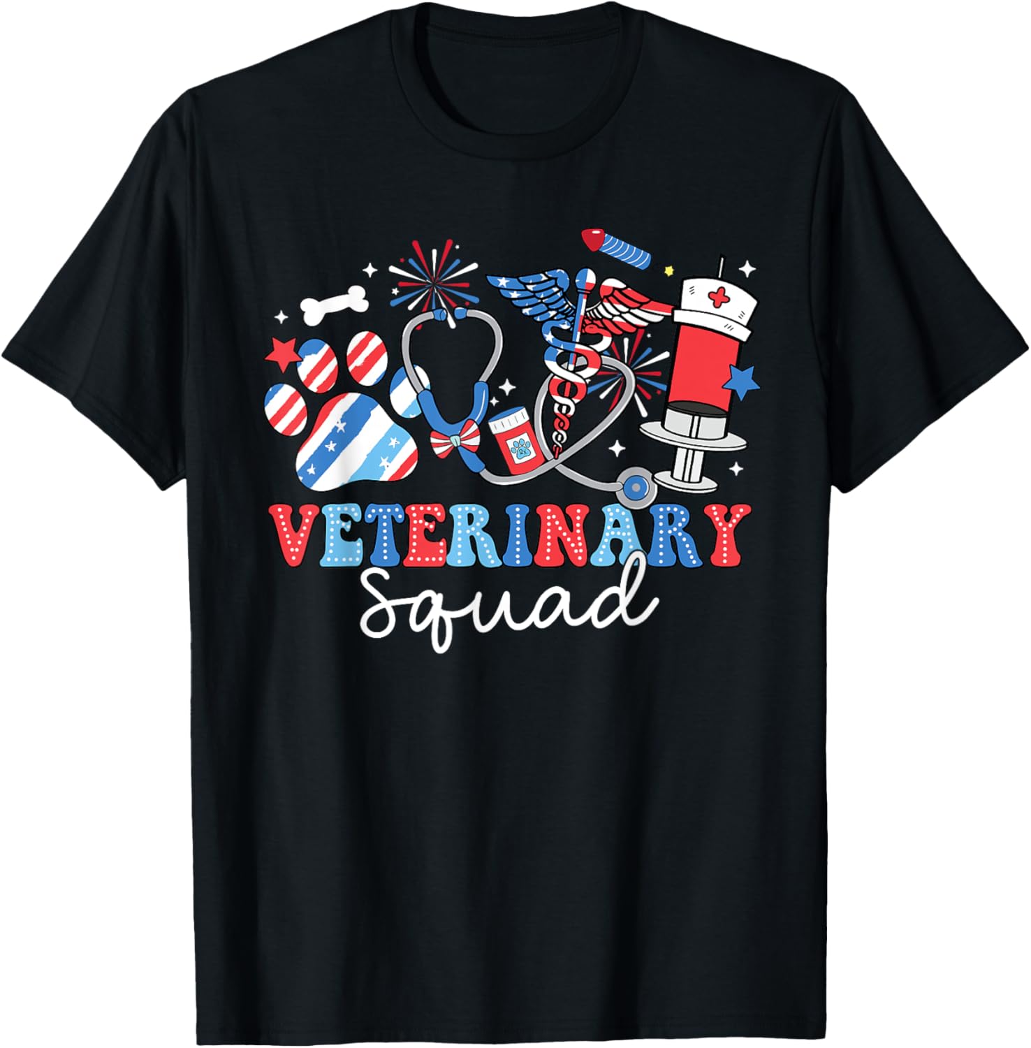 Groovy Veterinary Squad Vet Tech USA Flag 4th Of July