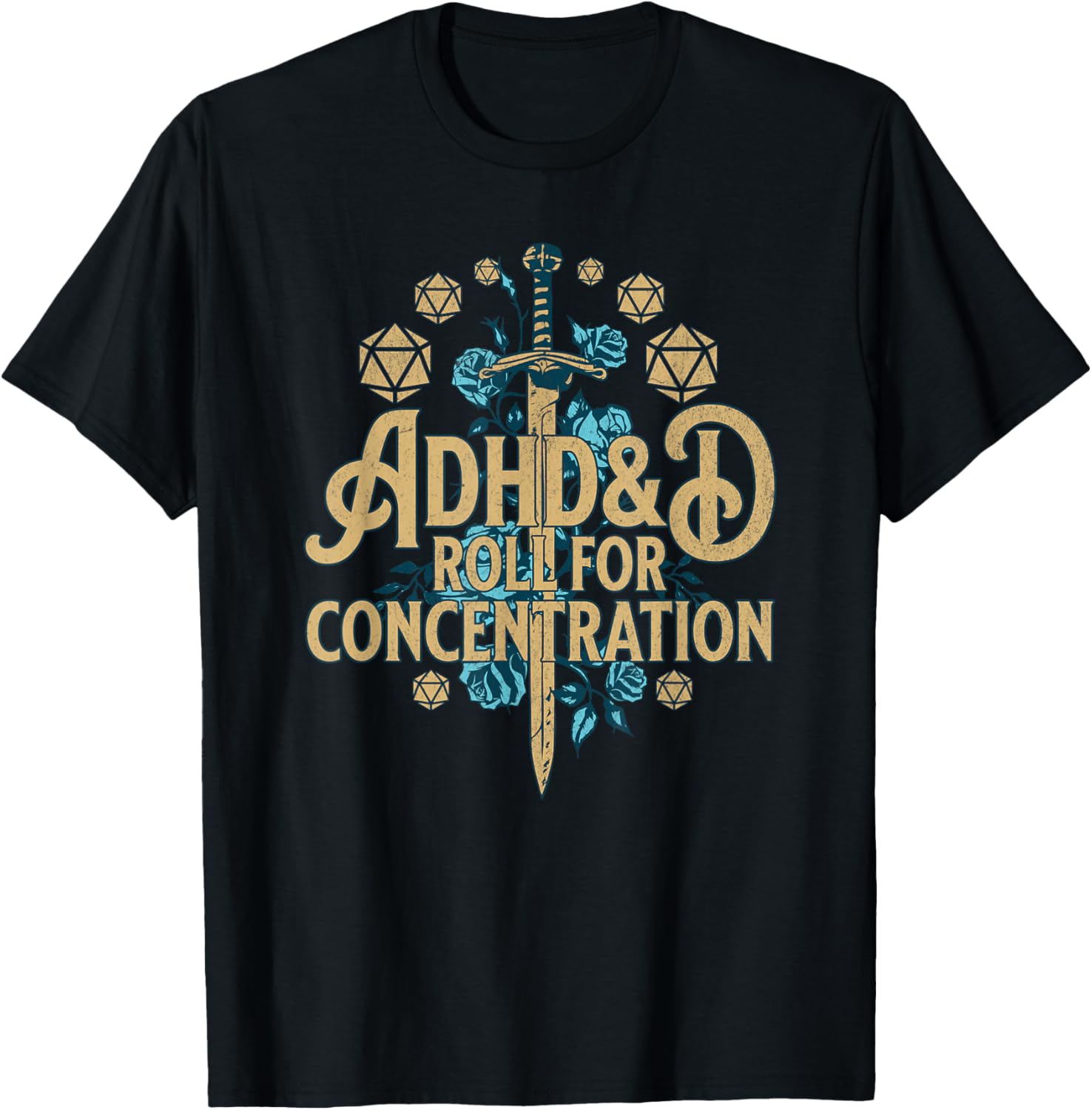 ADHD&D Roll for Concentration Unisex T Shirt   Black, Small   Classic Fit, Short Sleeve, Round Neck, Polyester 100%