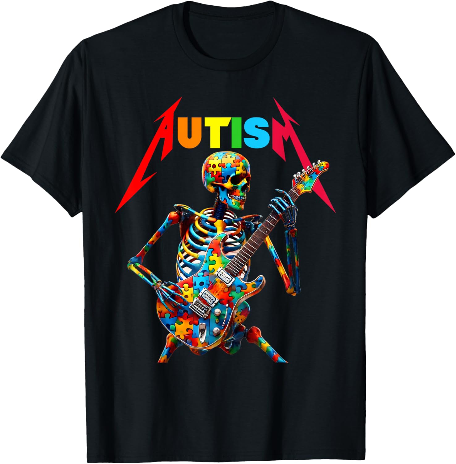 Autism Skeleton Guitar Player Rock Music Autism Awareness