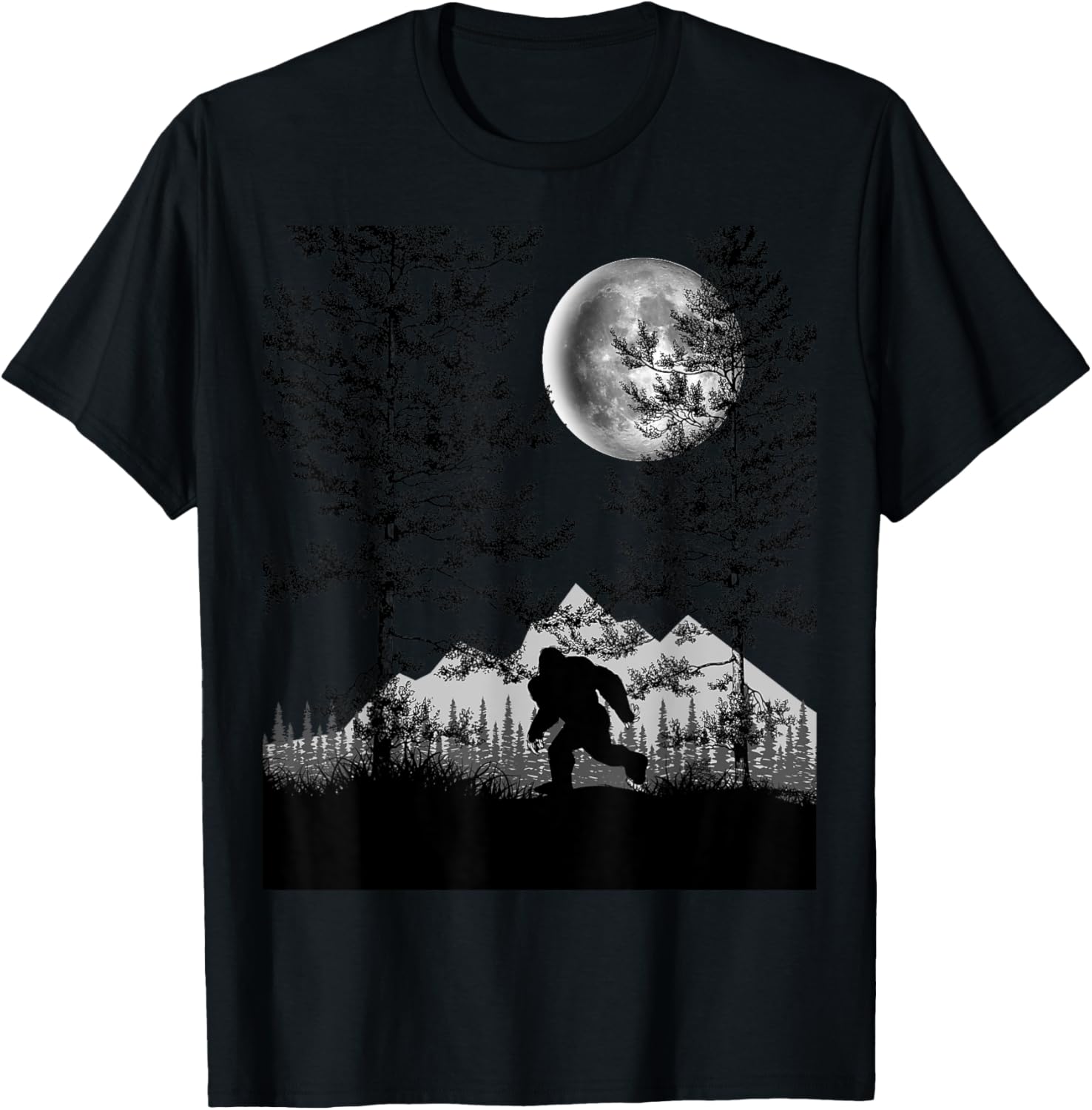 Bigfoot Walking in the Forest Moon Night Sky Sasquatch