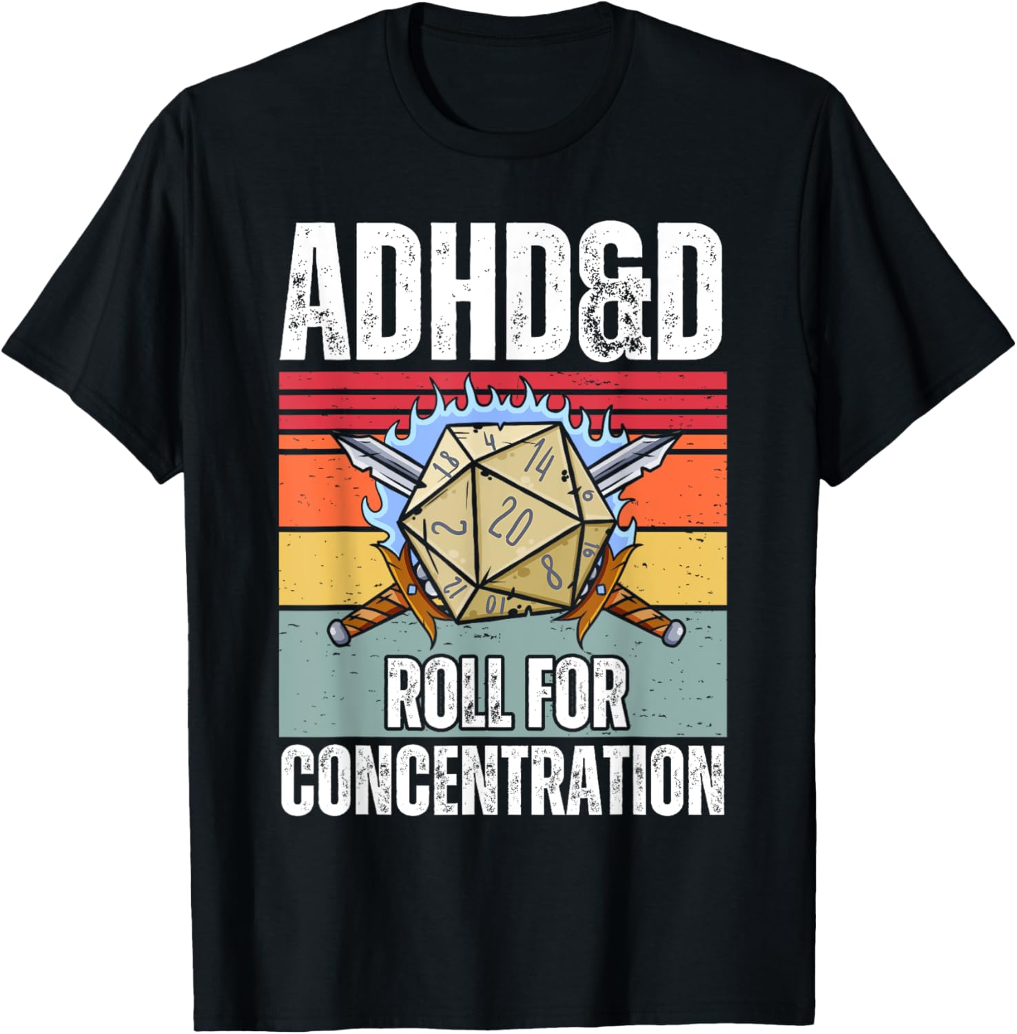 Retro Vintage ADHD&D Roll For Concentration Funny Gamer