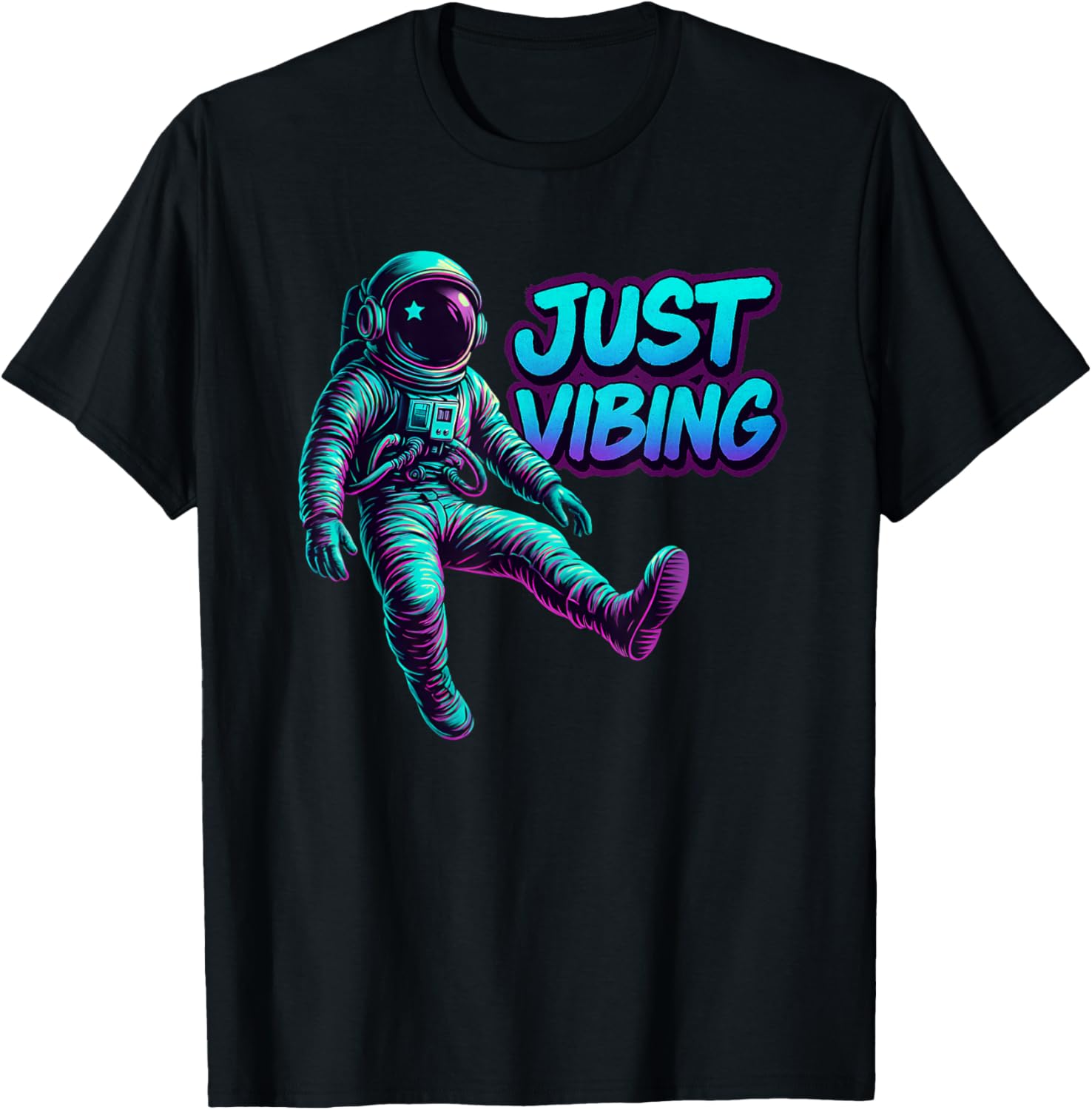 Purple Teal Astronaut Just Vibing Cosmic Graphic Men Women