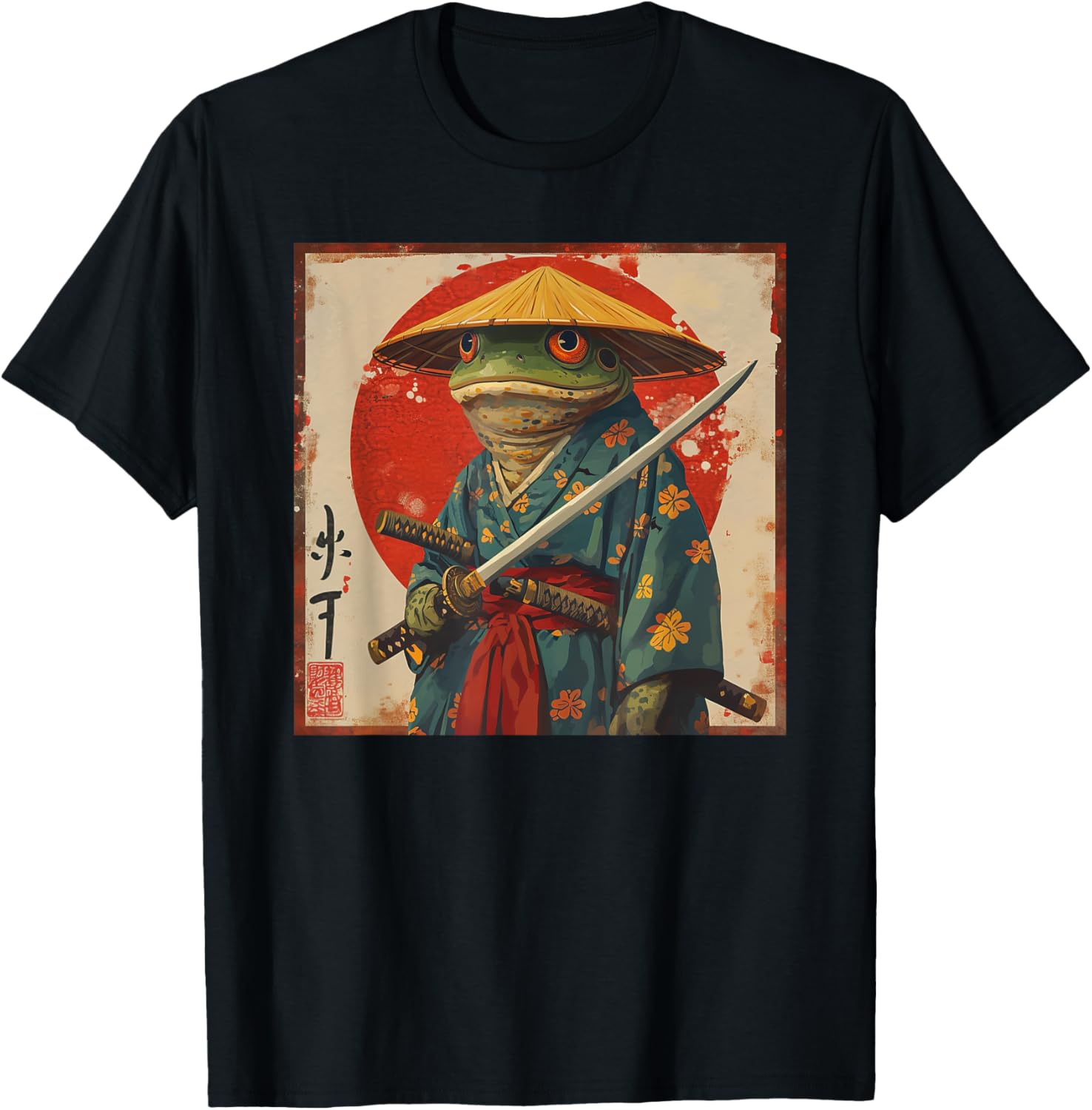 Japanese Woodblock Art: Samurai Frog Japanese kanji