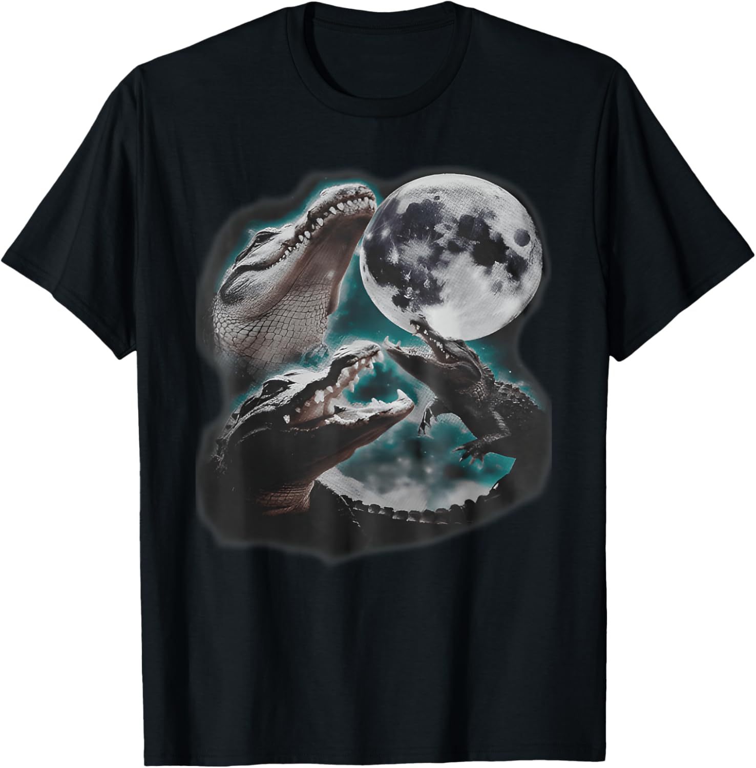 Three Weirdcore Crocodile At Moon Funny 90s Alligator