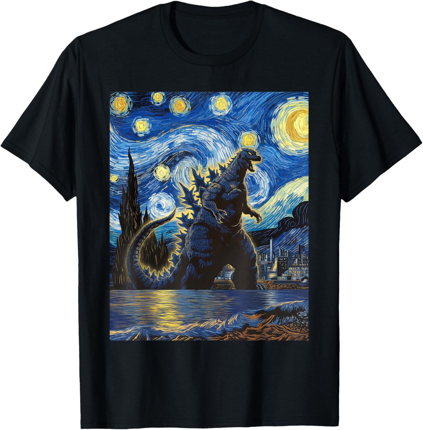 Vintage Japanese Monster Kaiju in Van Gogh Starry Night Art