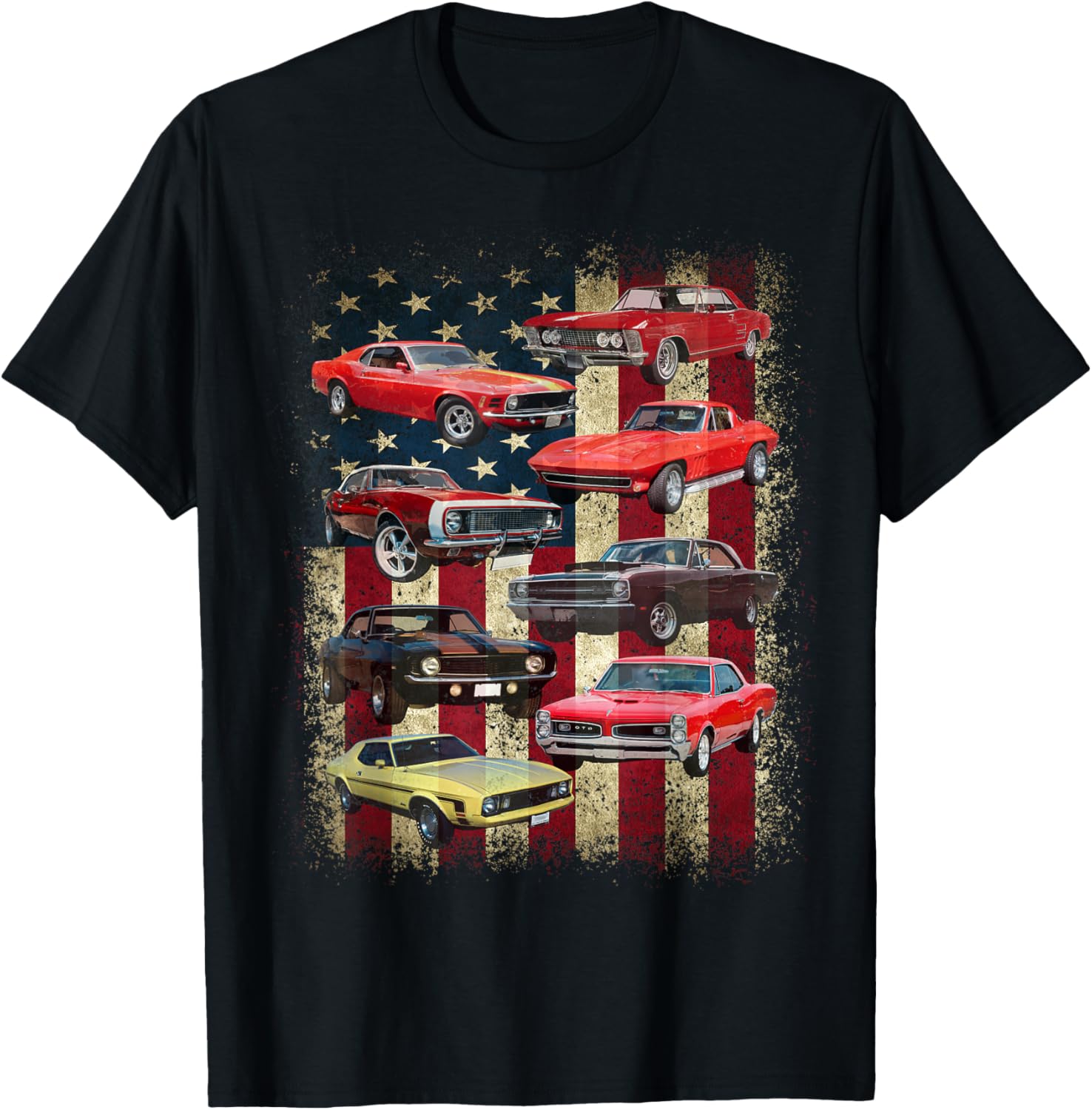 Vintage Classic Muscle Car Retro American Flag Patriotic