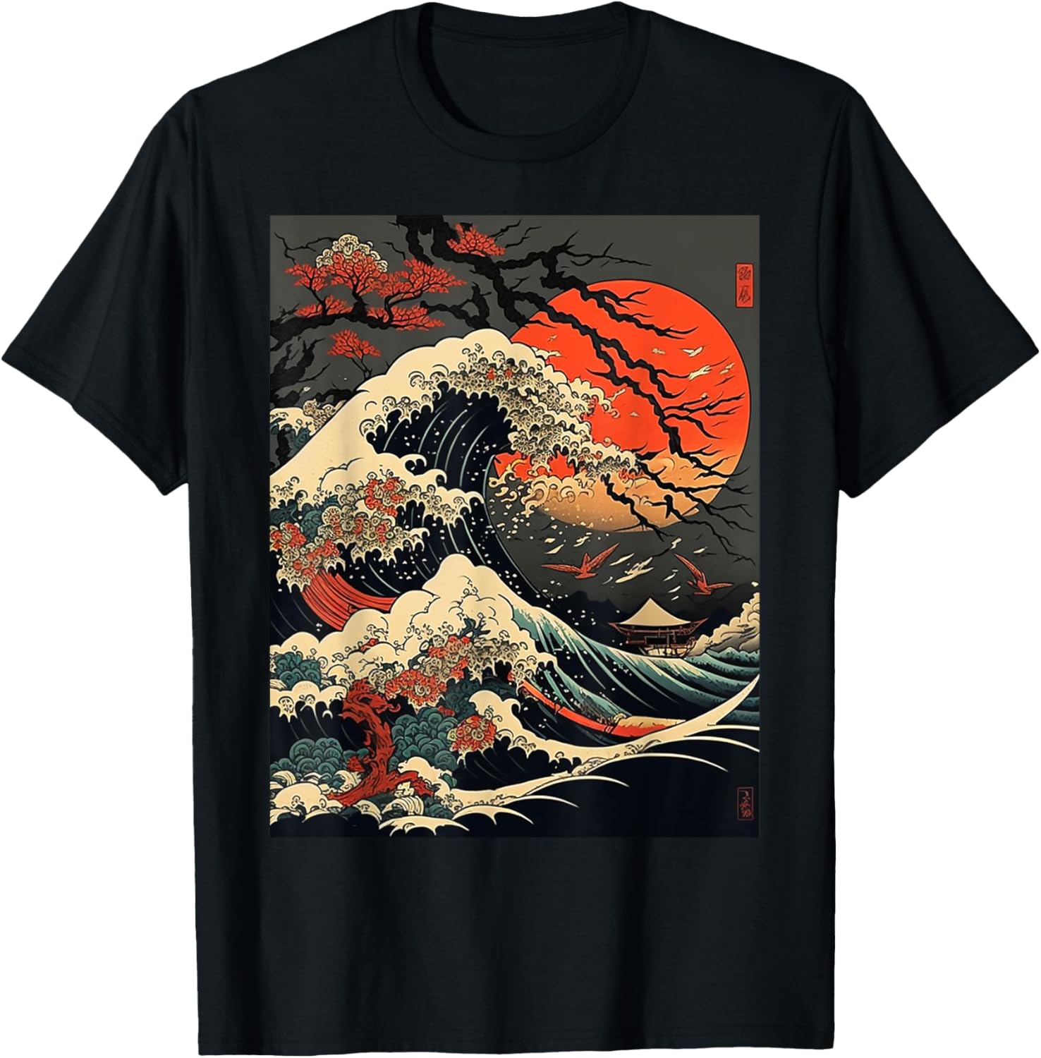 vintage Kanagawa Japanese The great wave Cherry Blossom Art