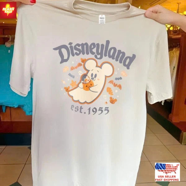 New Apparel Disneyland Halloween 2025 T Shirt, Vintage Mickey Ghost Est. 1955Tee