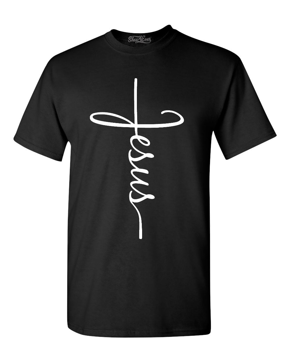 Shop4Ever Men's Jesus Cross Religious Graphic T shirt Small Black