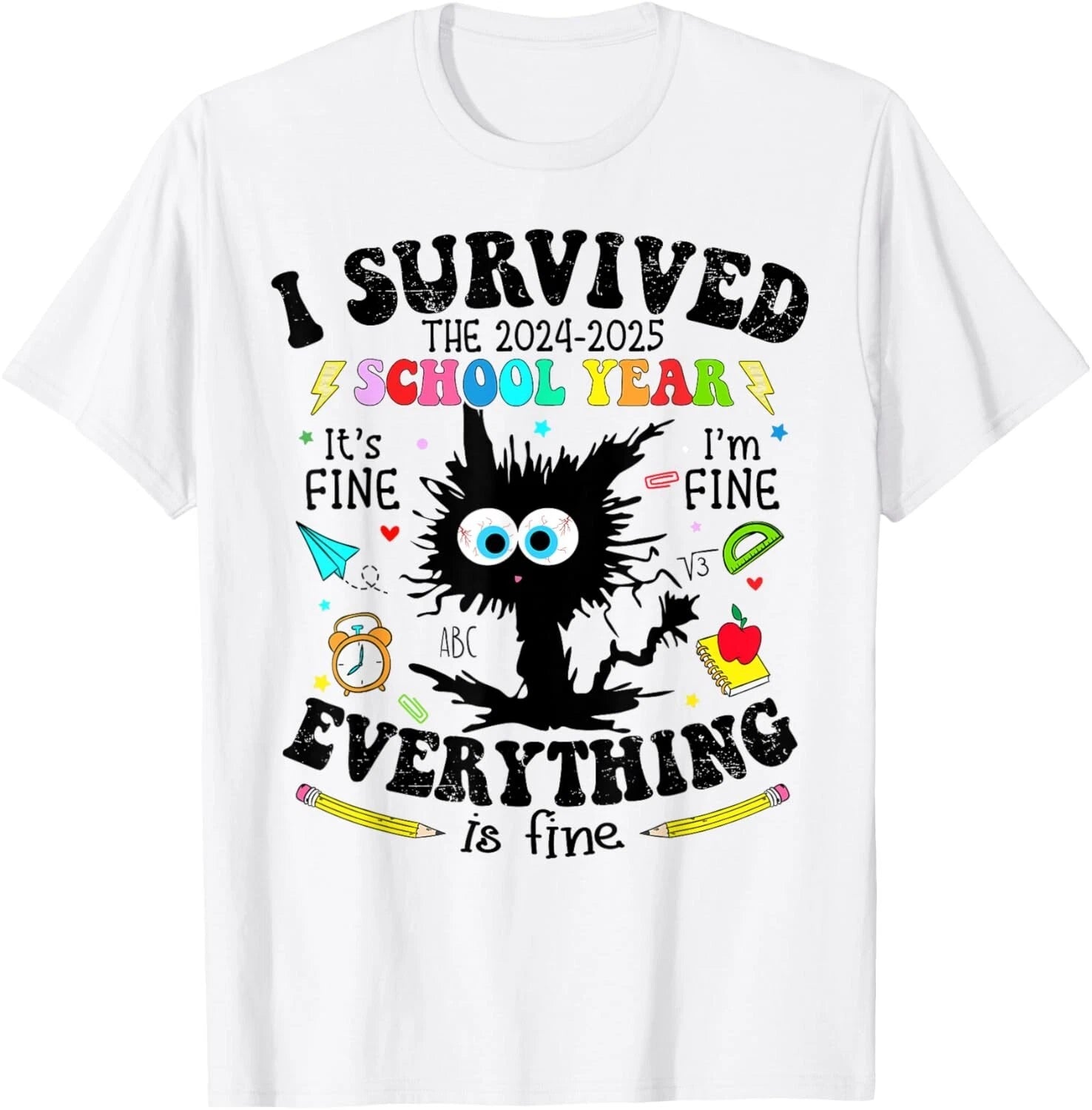 Funny Cat I Survived Last Day Of School Teachers Year 2025 T shirt