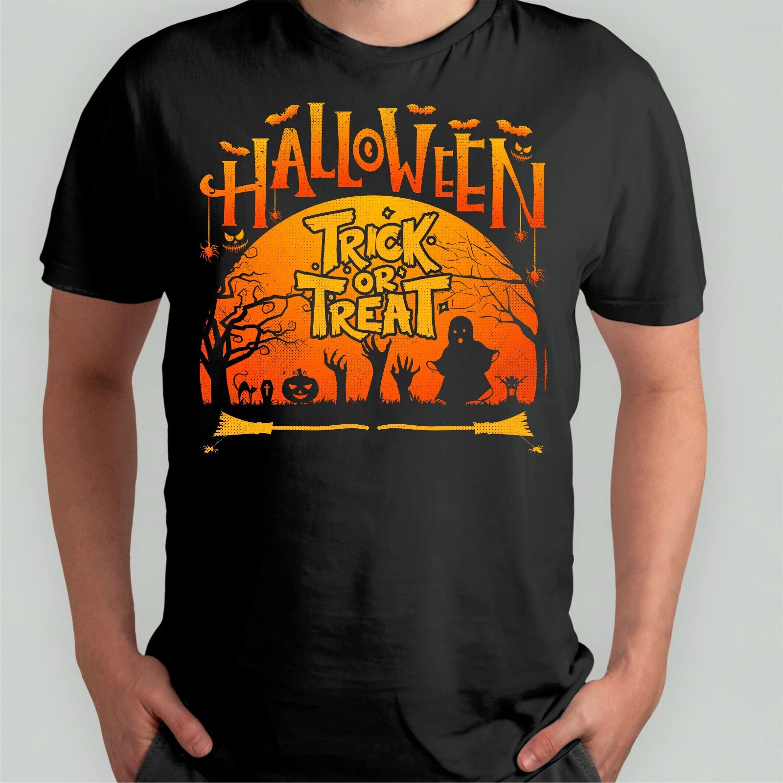 Trick Or Treat Halloween T shirt Scary Horror Nightmare Pumpkin Ghost Unisex Tee