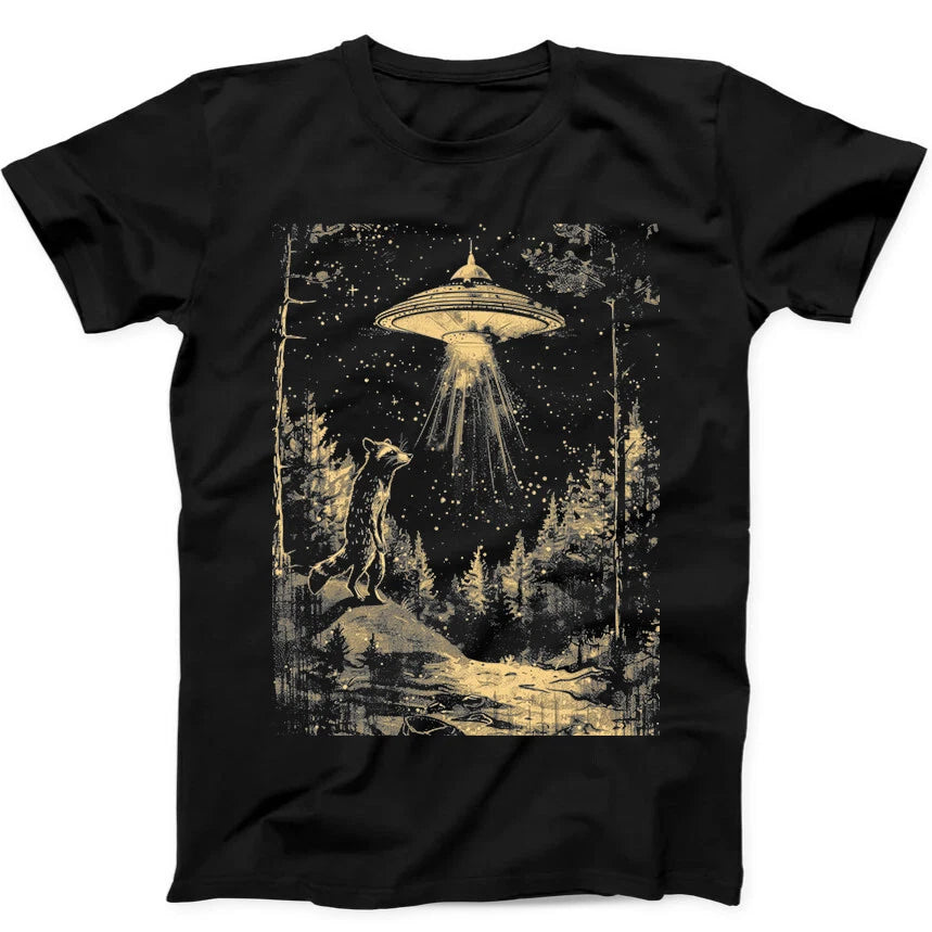 Raccoon And Ufo Night Best Seller Funny Gift Black Tee T Shirt 324