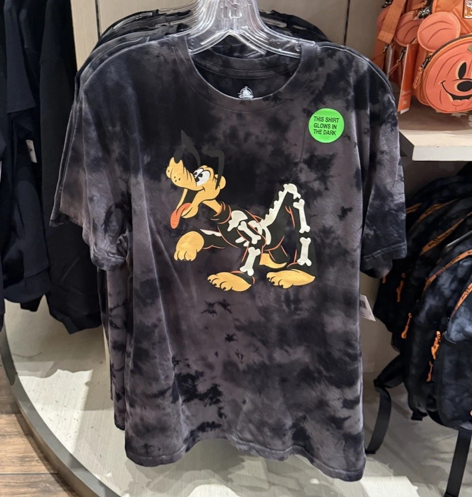 Disney Parks 2025 Halloween Pluto Skeleton Tie Dye Shirt Size L Nwt