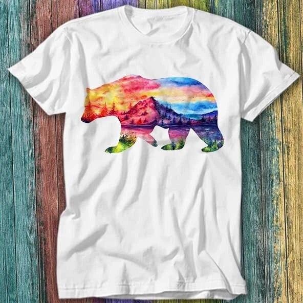 Forest Bear Mountain Bear Wanderlust California Silhouette T Shirt Top Tee 570